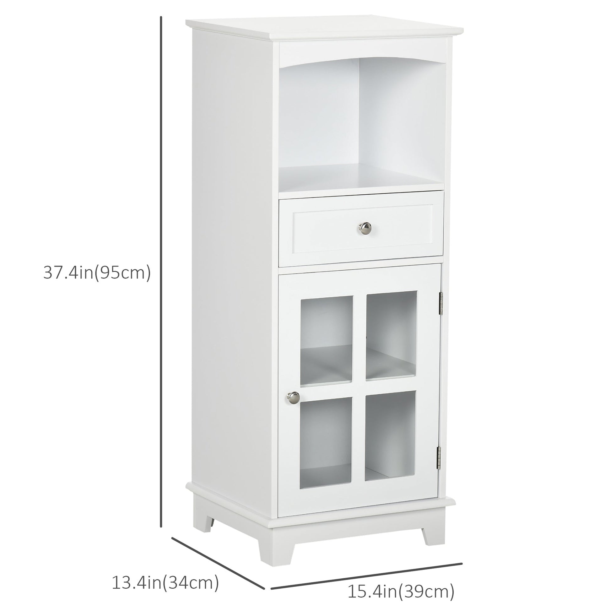 Bathroom Floor Cabinet with Drawer, Glass Door Side Cabinet, Multifunctional Corner Unit with Adjustable Shelf for Home Office, Living Room, White Bathroom Cabinets   at Gallery Canada