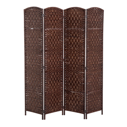 6ft Folding Room Divider, 4 Panel Wall Partition with Wooden Frame for Bedroom, Home Office, Brown