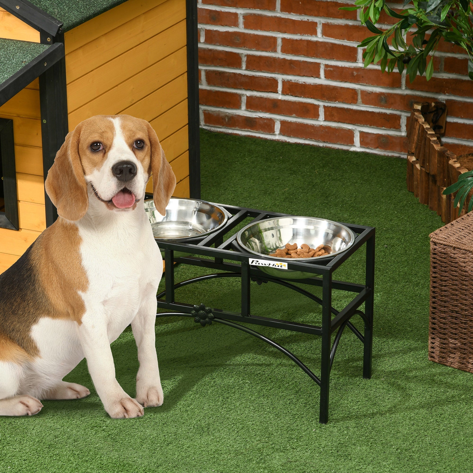 Feeding Station with Sleek and Heavy-Duty Materials, Stainless Steel Elevated Dog Bowls, Black Dog Bowls   at Gallery Canada