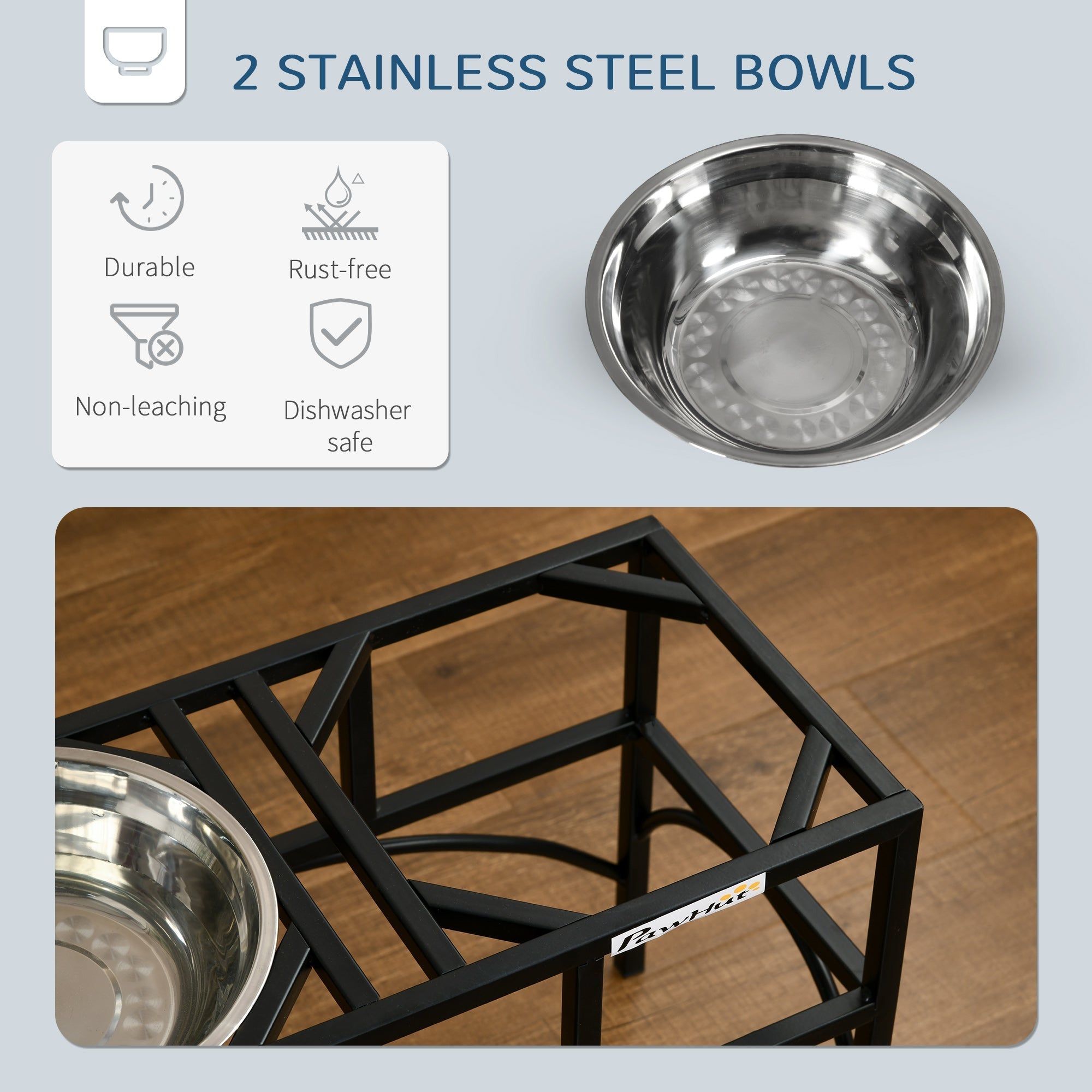 Feeding Station with Sleek and Heavy-Duty Materials, Stainless Steel Elevated Dog Bowls, Black Dog Bowls   at Gallery Canada