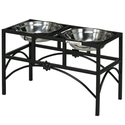 Feeding Station with Sleek and Heavy-Duty Materials, Stainless Steel Elevated Dog Bowls, Black Dog Bowls Silver and Black  at Gallery Canada