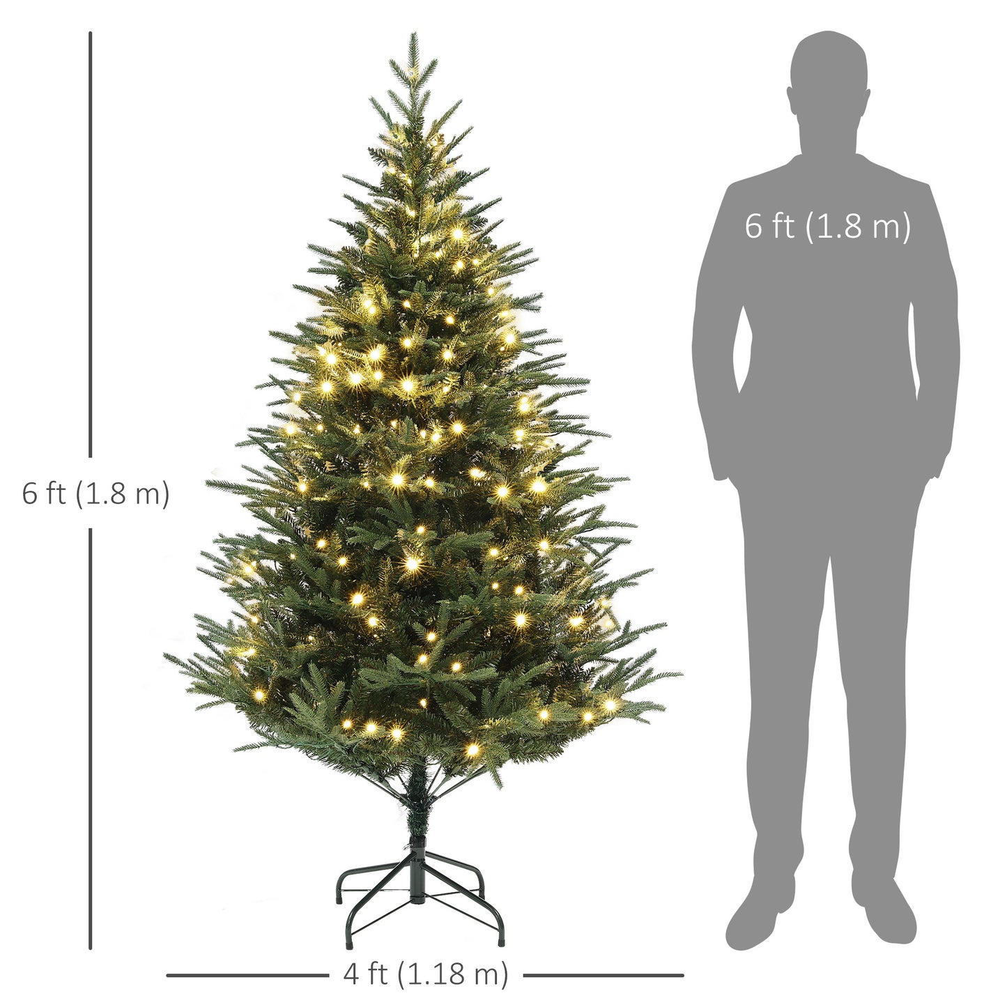 6ft Prelit Artificial Christmas Tree with 1022 Tips, Warm White LED Lights, Steel Base, Hinged Xmas Tree, Auto Open Pre Lit Christmas Trees   at Gallery Canada