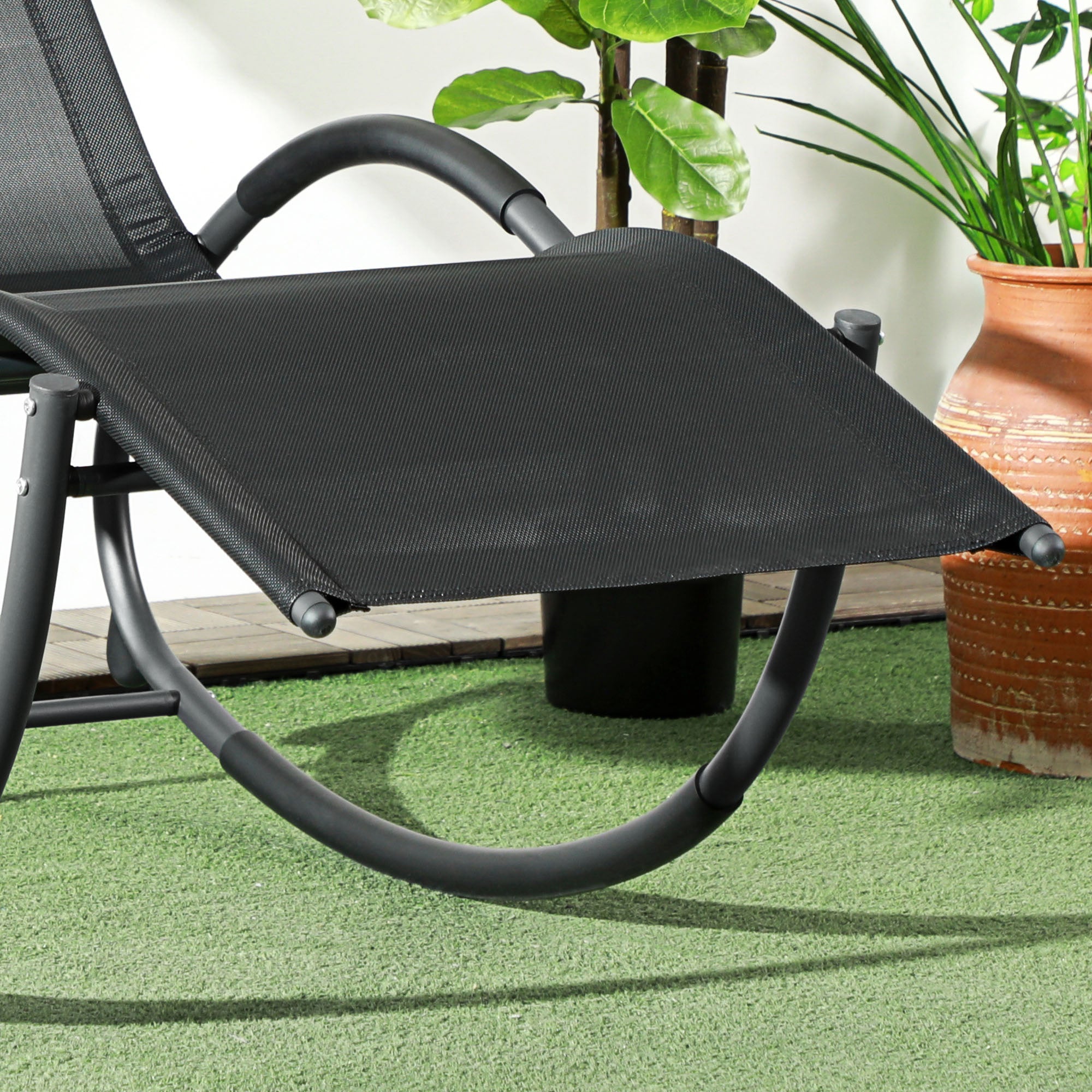 Outdoor Rocking Chair, Patio Zero Gravity Rocker with Mesh Seat and Padded Pillow for Indoor, Garden, Black Outdoor Rocking Chairs   at Gallery Canada