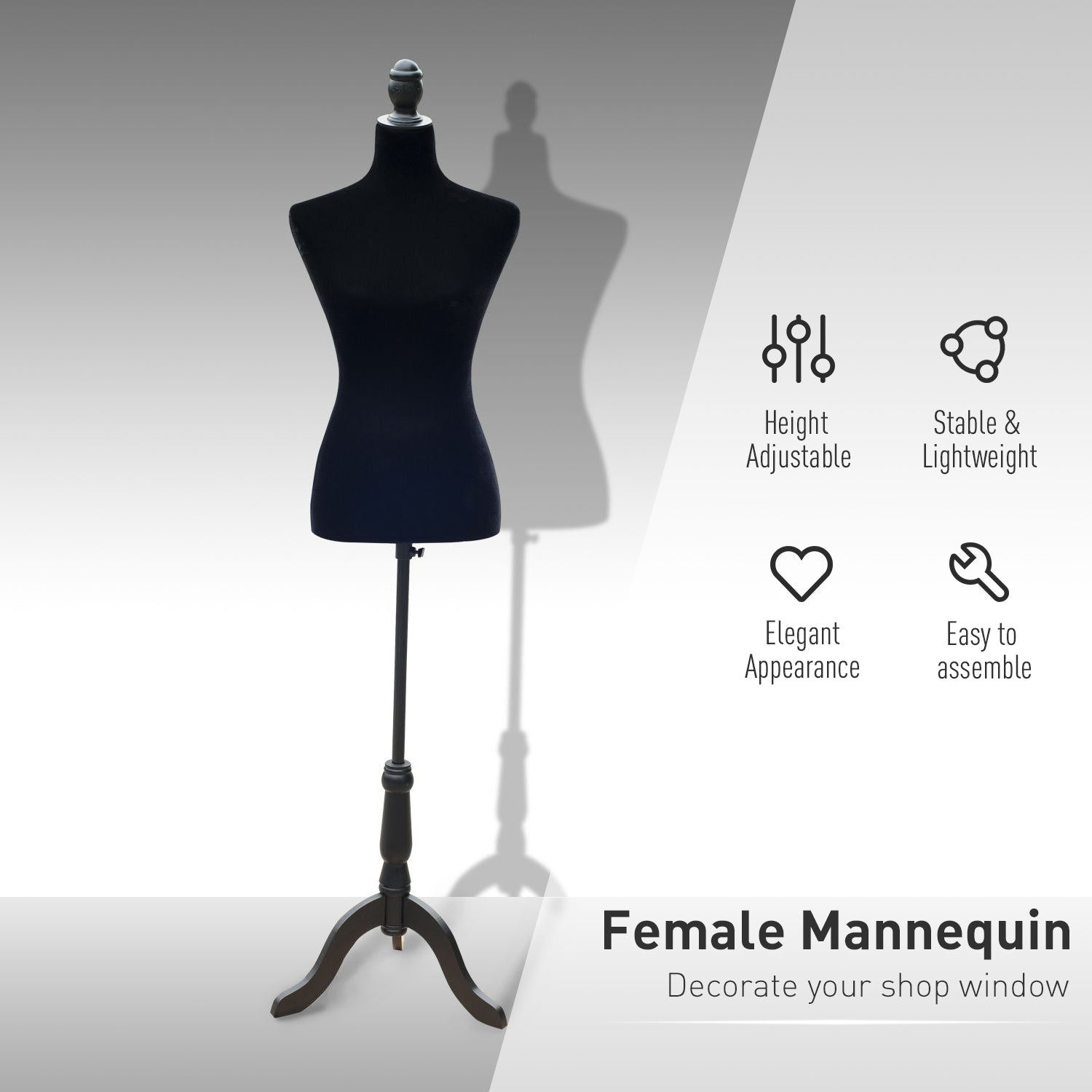 Female Dress Form Mannequin Stand Torso Dressmaker Display Fashion Design Stand (Black) Dress Form & Mannequins   at Gallery Canada