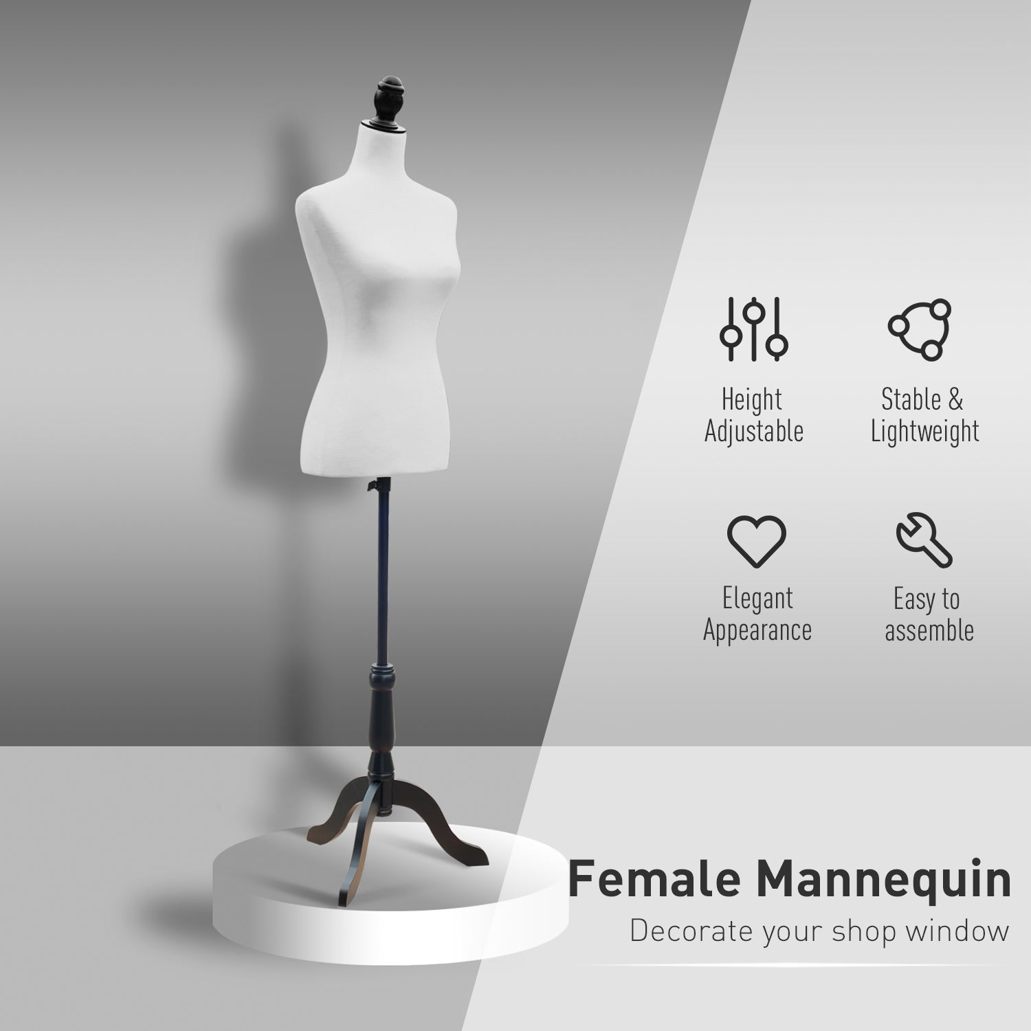 Female Fashion Mannequin Dress Form Torso Dressmaker Stand Clothing Display w/ Base (White) Dress Form & Mannequins   at Gallery Canada