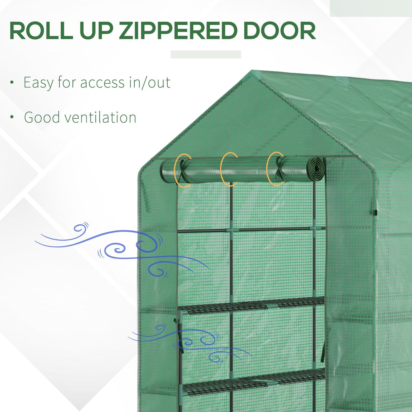 84"x 56" x 77" Walk-in Greenhouse 2-Tier Flower Rack Outdoor Plant Garden PE Cover Steel Frame with Roll up Door, Green Walk In Greenhouses   at Gallery Canada