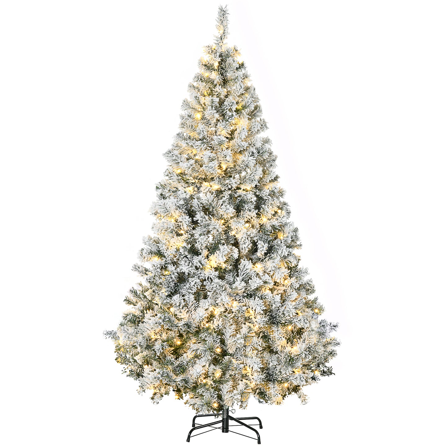 6ft Artificial Prelit Christmas Tree with Warm White LED Light, Snow Flocked Branches, Metal Base, Xmas Tree Pre Lit Christmas Trees   at Gallery Canada