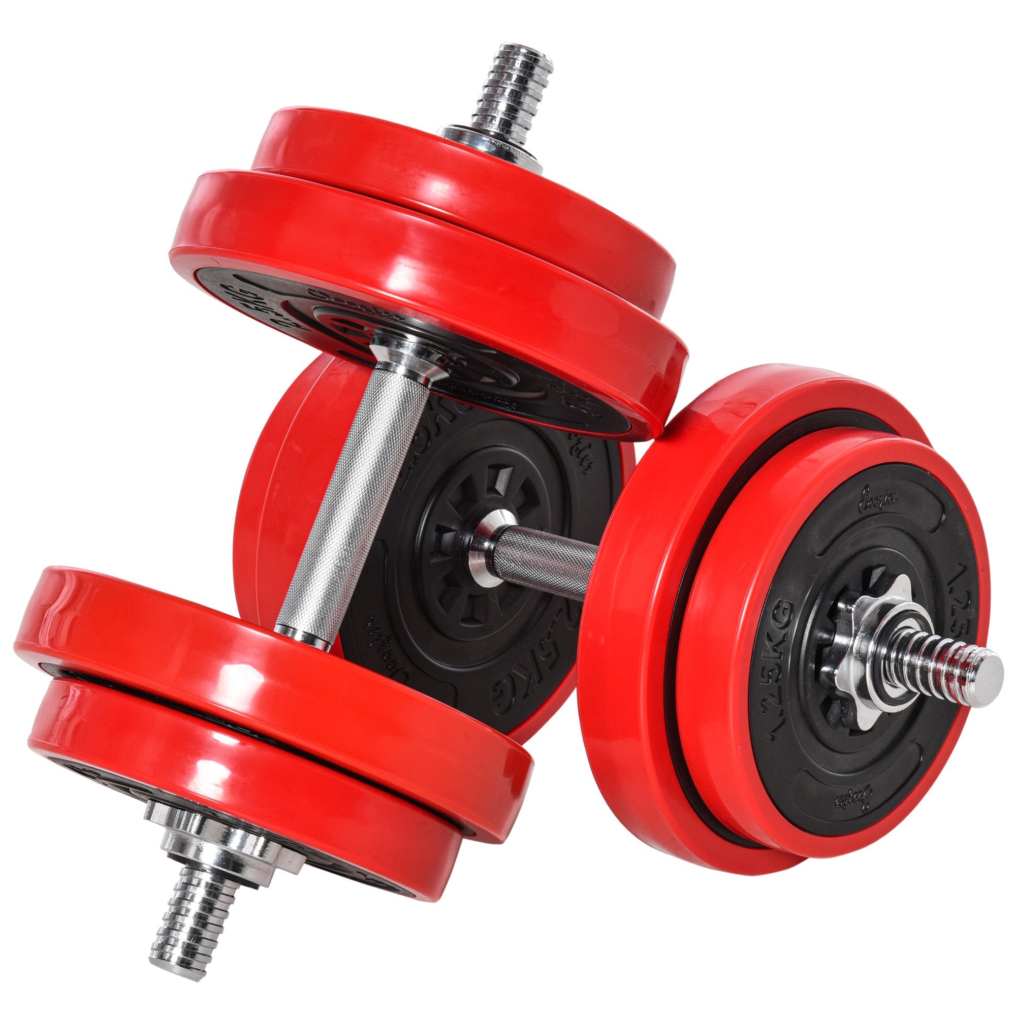 44lbs 2-In-1 Dumbbell &; Barbell Adjustable Set Strength Muscle Exercise Fitness Plate Bar Clamp Rod Home Gym Sports Area Dumbbells & Barbells Red and Black  at Gallery Canada