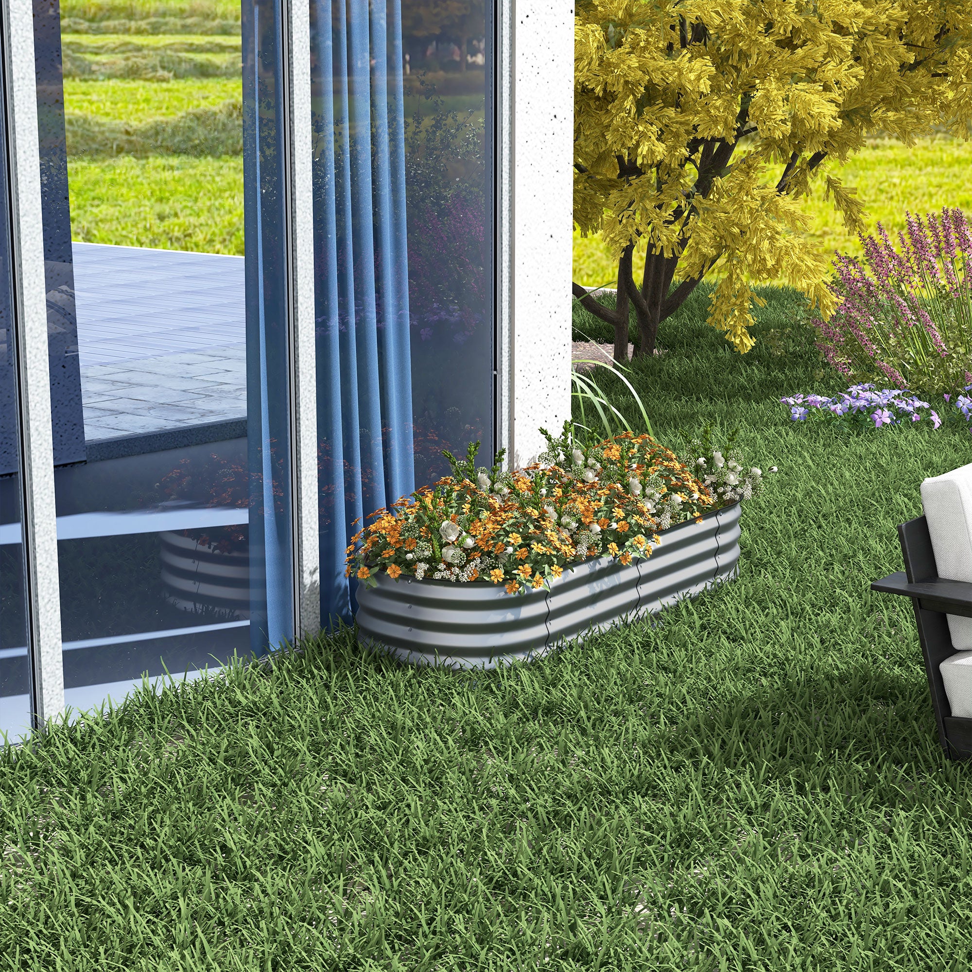4.9 x 2 x 1ft Galvanized Raised Garden Bed Kit, Metal Planter Box with Safety Edging, Silver Galvanized Planter Boxes at Gallery Canada