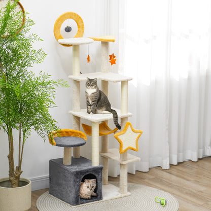 Star and Moon Themed Cat Tree with Cat Scratching Posts, Cat Condo, Bed, Scratching Board, Cat Toys, Beige Cat Towers   at Gallery Canada