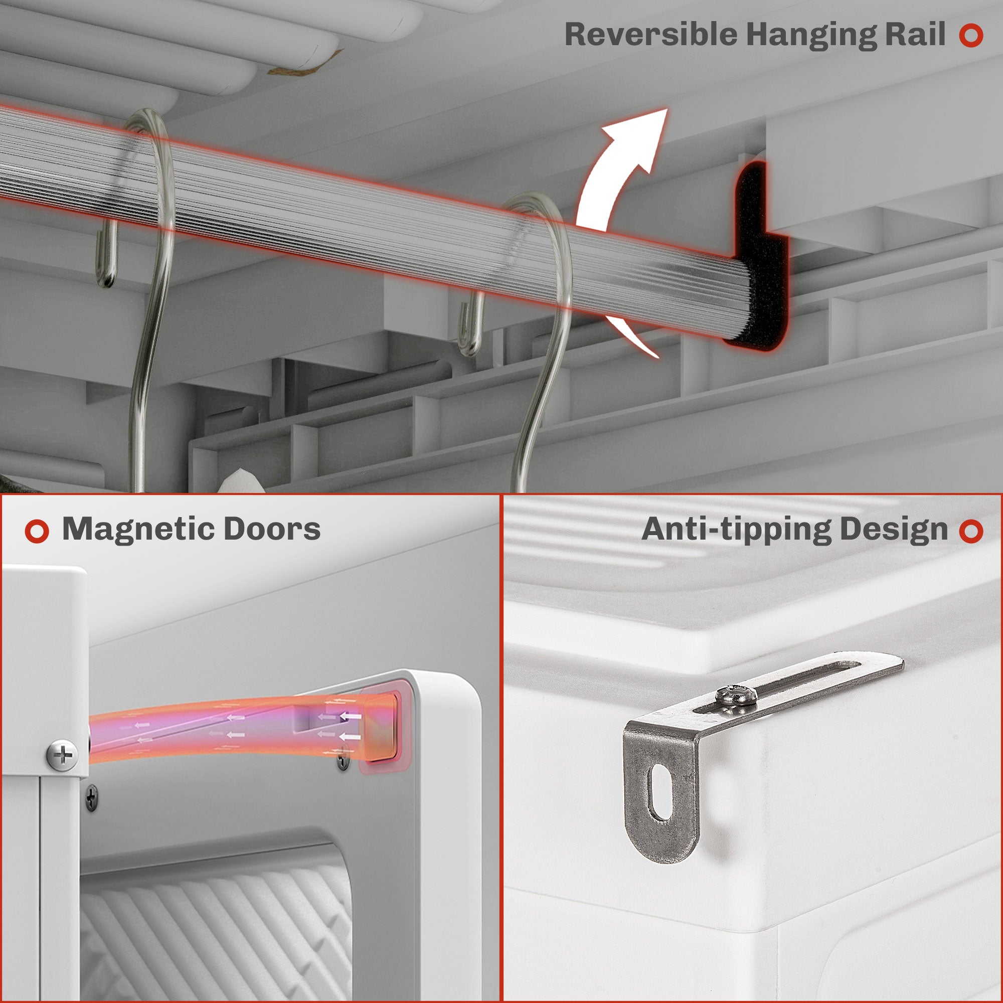 Portable Wardrobe, Foldable Clothes Storage Organzier with 5 Compartments, 2 Hanging Rod, Magnet Doors, White Clothing Storage at Gallery Canada
