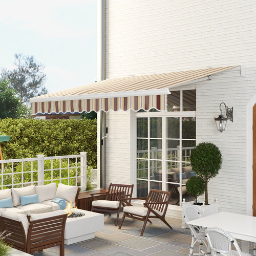 13' x 8' Manual Retractable Patio Awning Sun Shade Outdoor Deck Window Door Canopy Shelter Aluminum Frame Red Stripe