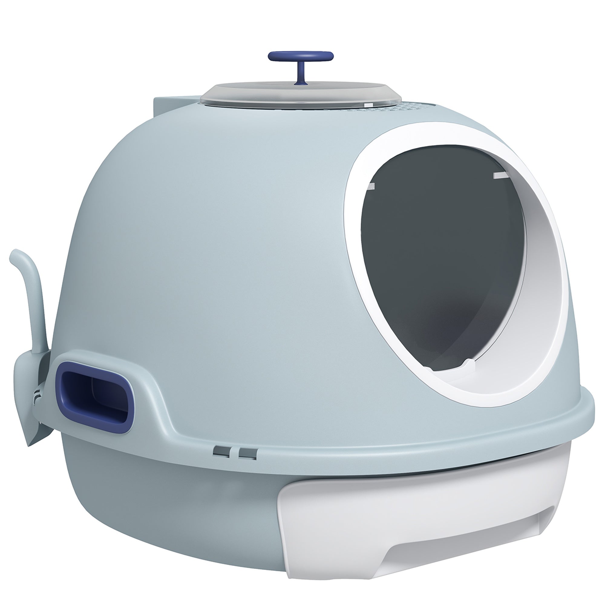 Cat Litter Box Toilet with Lid, Covered Litter Box with Scoop, Enclosed Drawer and Skylight, Blue Cat Litter Box Enclosures   at Gallery Canada