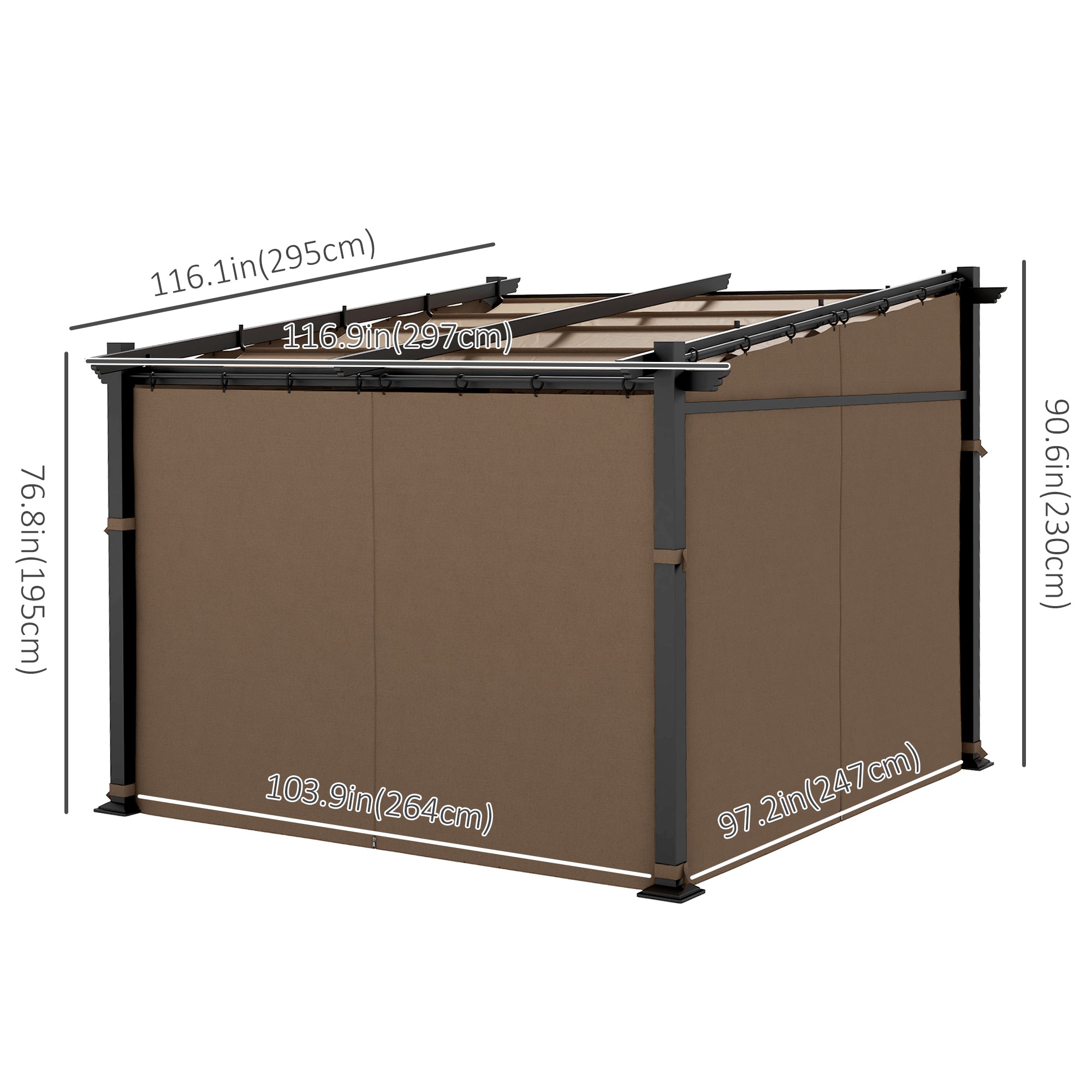 Metal Pergola with Sliding Roof Canopy, Retractable Pergola Canopy, 10' x 10', Coffee Pergolas at Gallery Canada