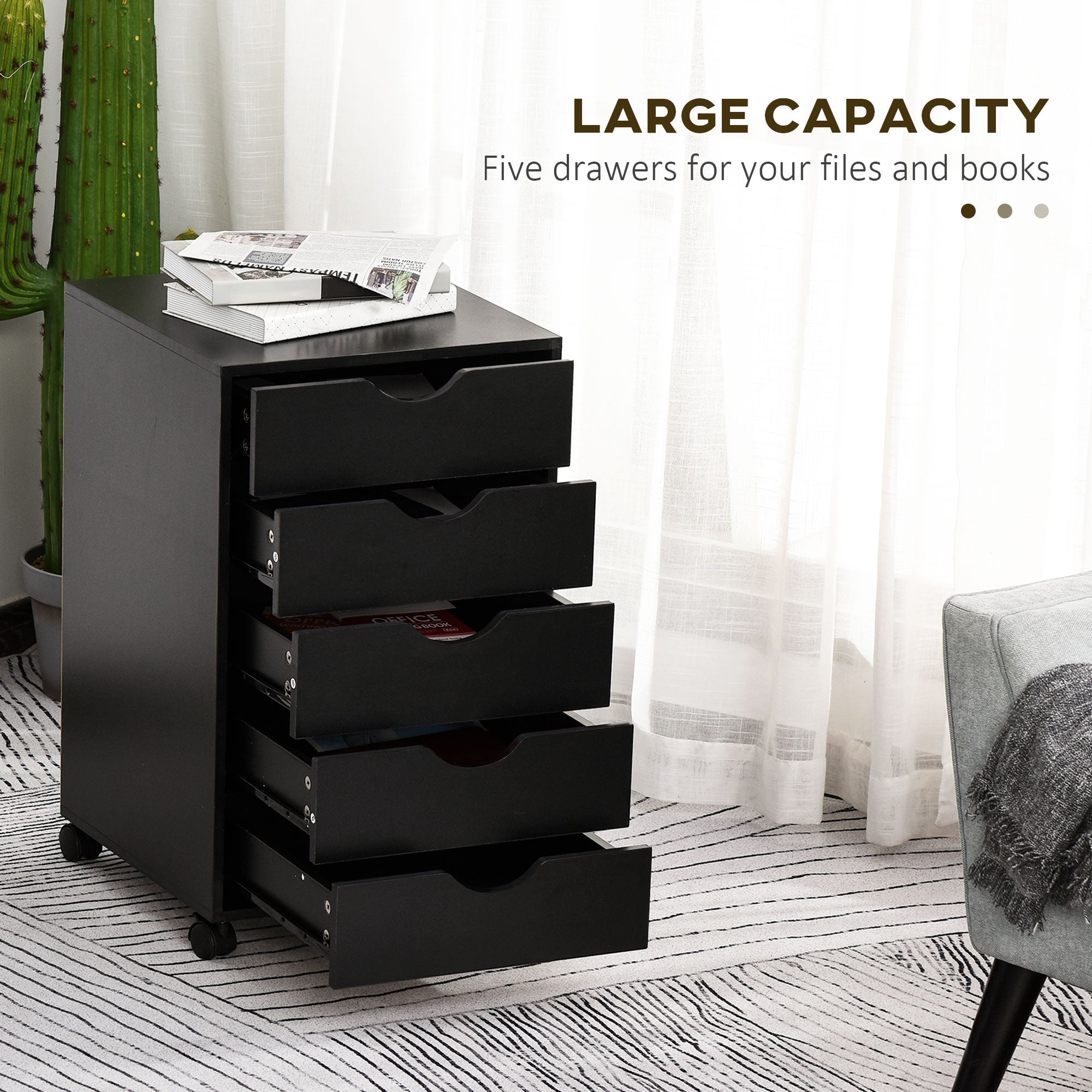 File Cabinet with 5 Drawer Wheels, 15.7