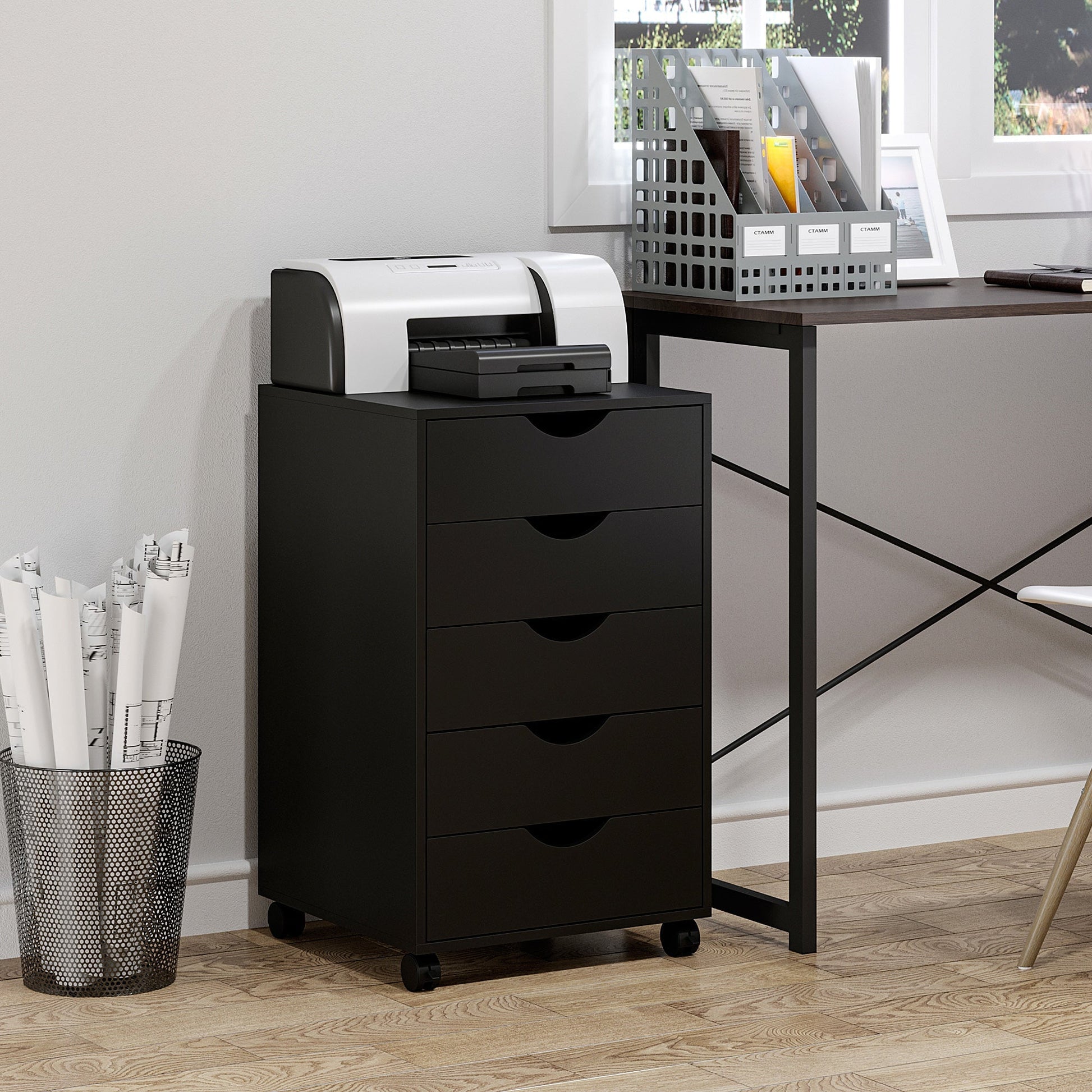 File Cabinet with 5 Drawer Wheels, 15.7" x 15.7" x 26.4", Black Office Cabinets & Cupboards   at Gallery Canada