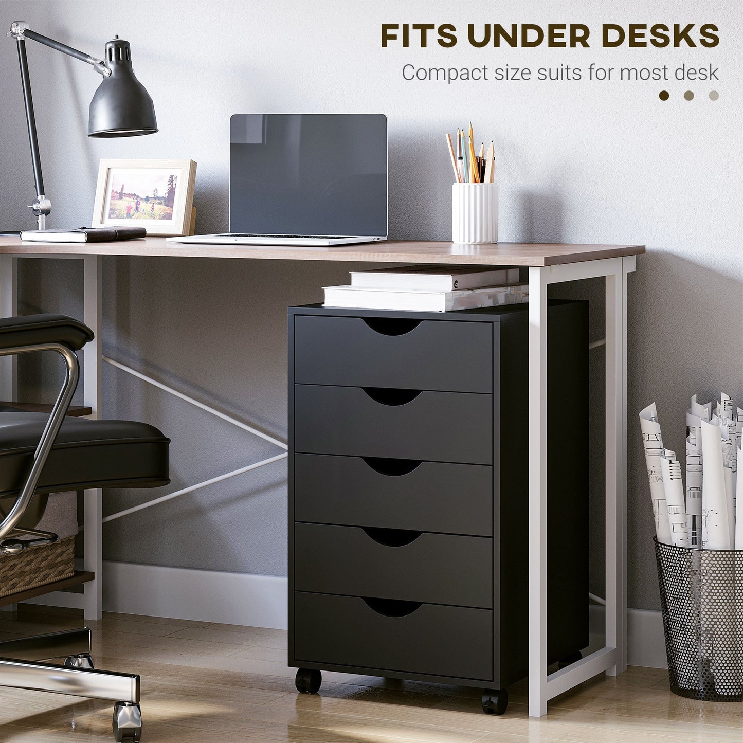 File Cabinet with 5 Drawer Wheels, 15.7" x 15.7" x 26.4", Black Office Cabinets & Cupboards   at Gallery Canada