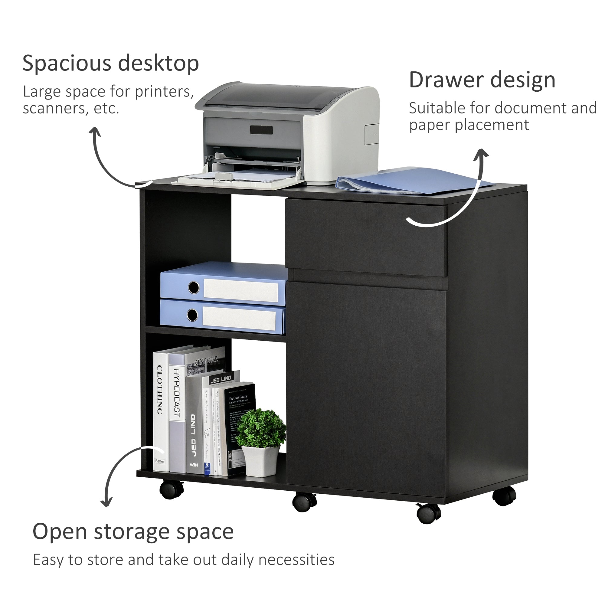 Filing Cabinet, Mobile Printer Stand with Open Storage Shelves, Drawer and Cabinet for Home Office, Black Office Cabinets & Cupboards   at Gallery Canada