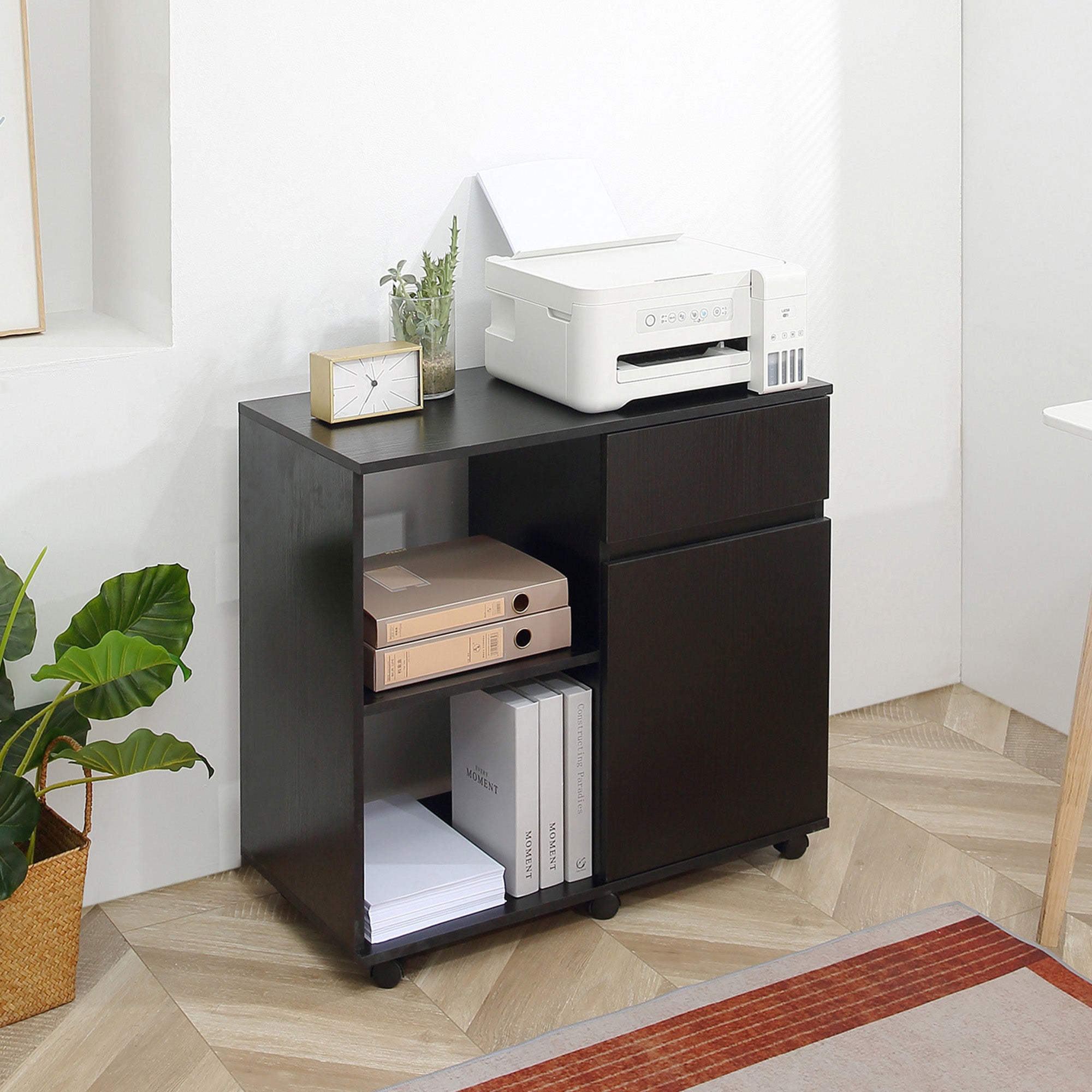 Filing Cabinet, Mobile Printer Stand with Open Storage Shelves, Drawer and Cabinet for Home Office, Black Office Cabinets & Cupboards   at Gallery Canada