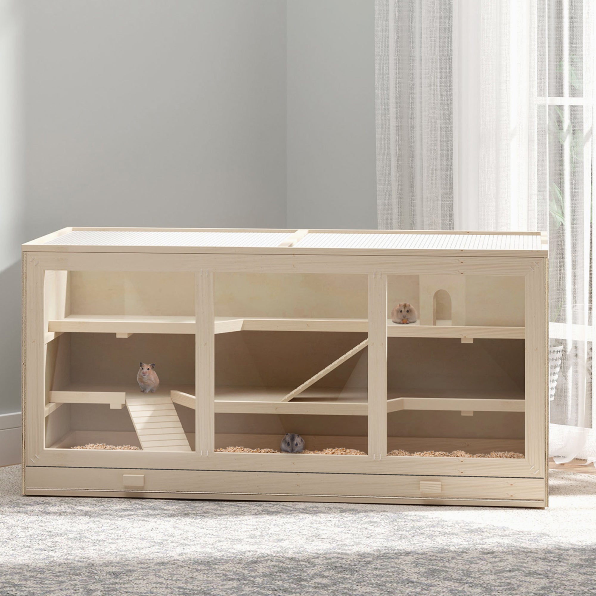 Fir Wood Hamster Cage Mouse Rats Mice Small Animals Exercise Play House with Slide Wooden Coop Hamster Cages   at Gallery Canada