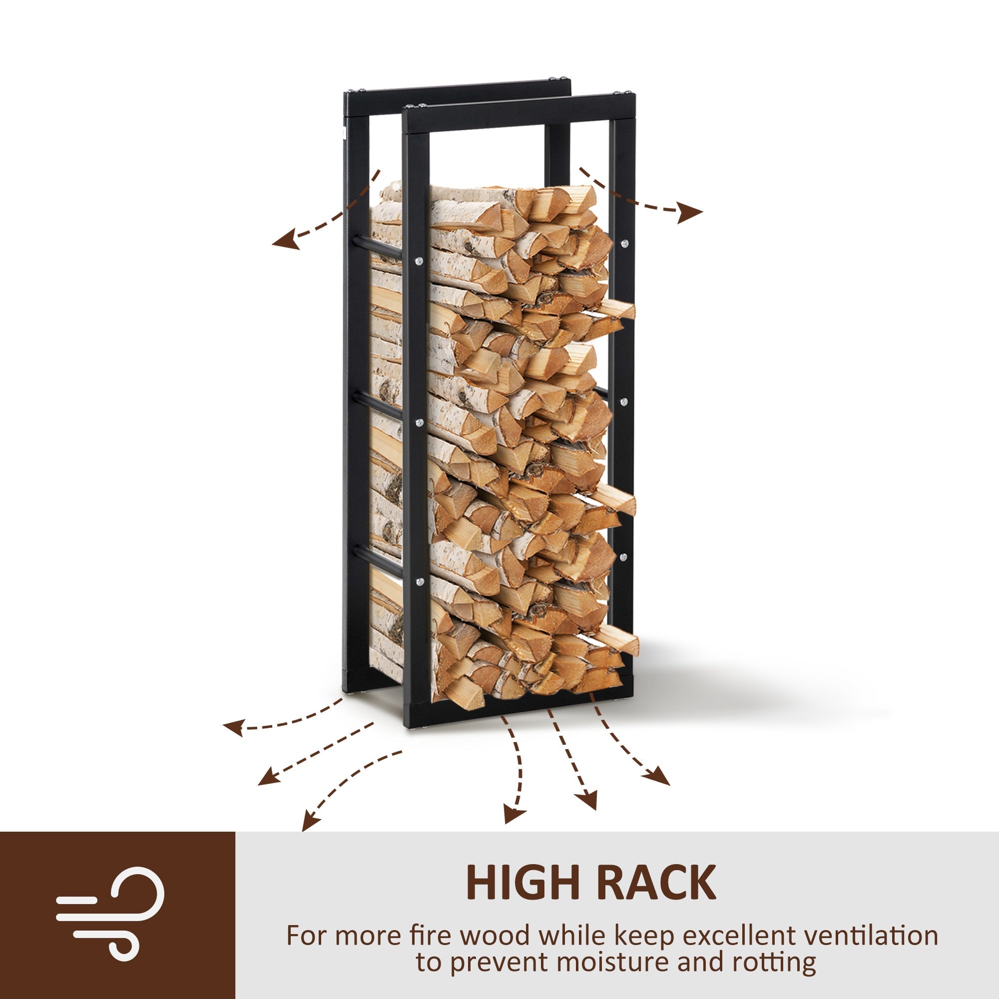 Firewood Rack Log Holder Fireplace Storage Rack with Handles and 220 lbs. Weight Capacity, 15.7