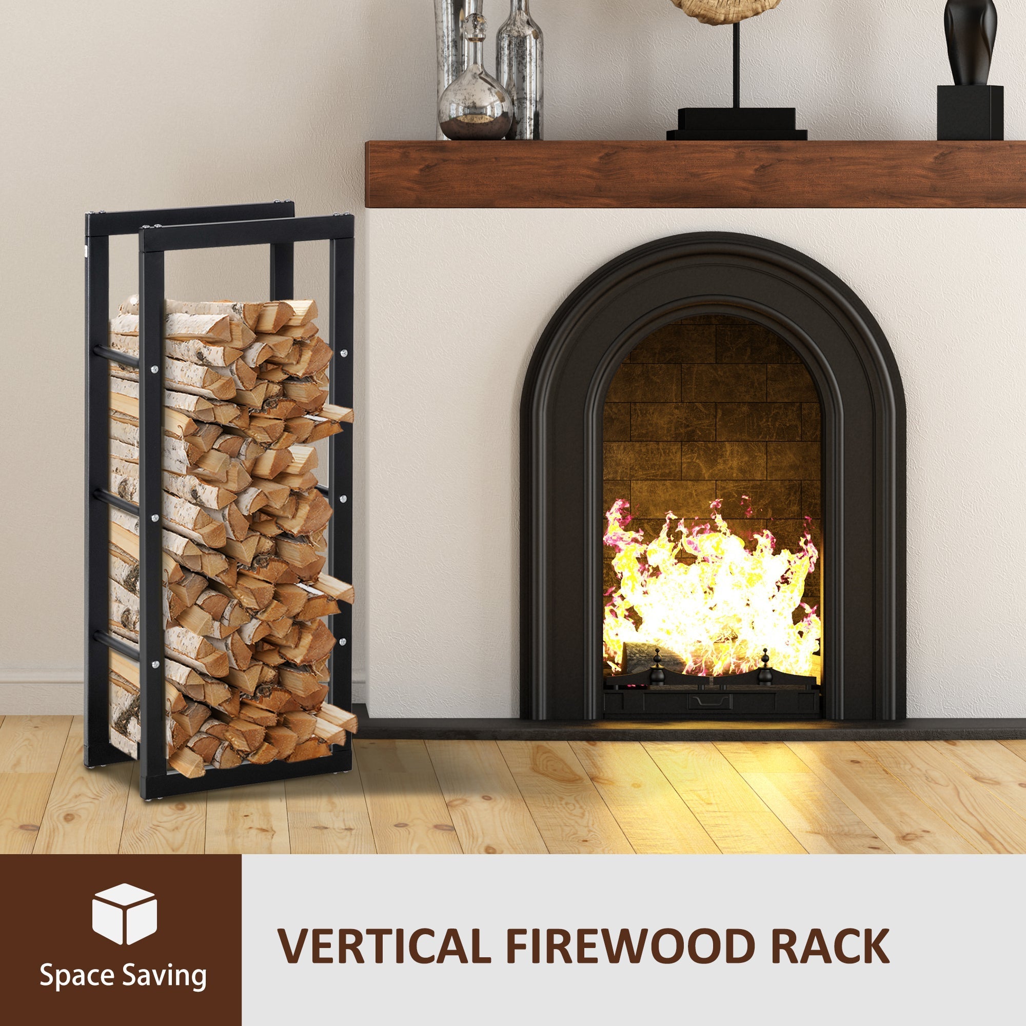 Firewood Rack Log Holder Fireplace Storage Rack with Handles and 220 lbs. Weight Capacity, 15.7