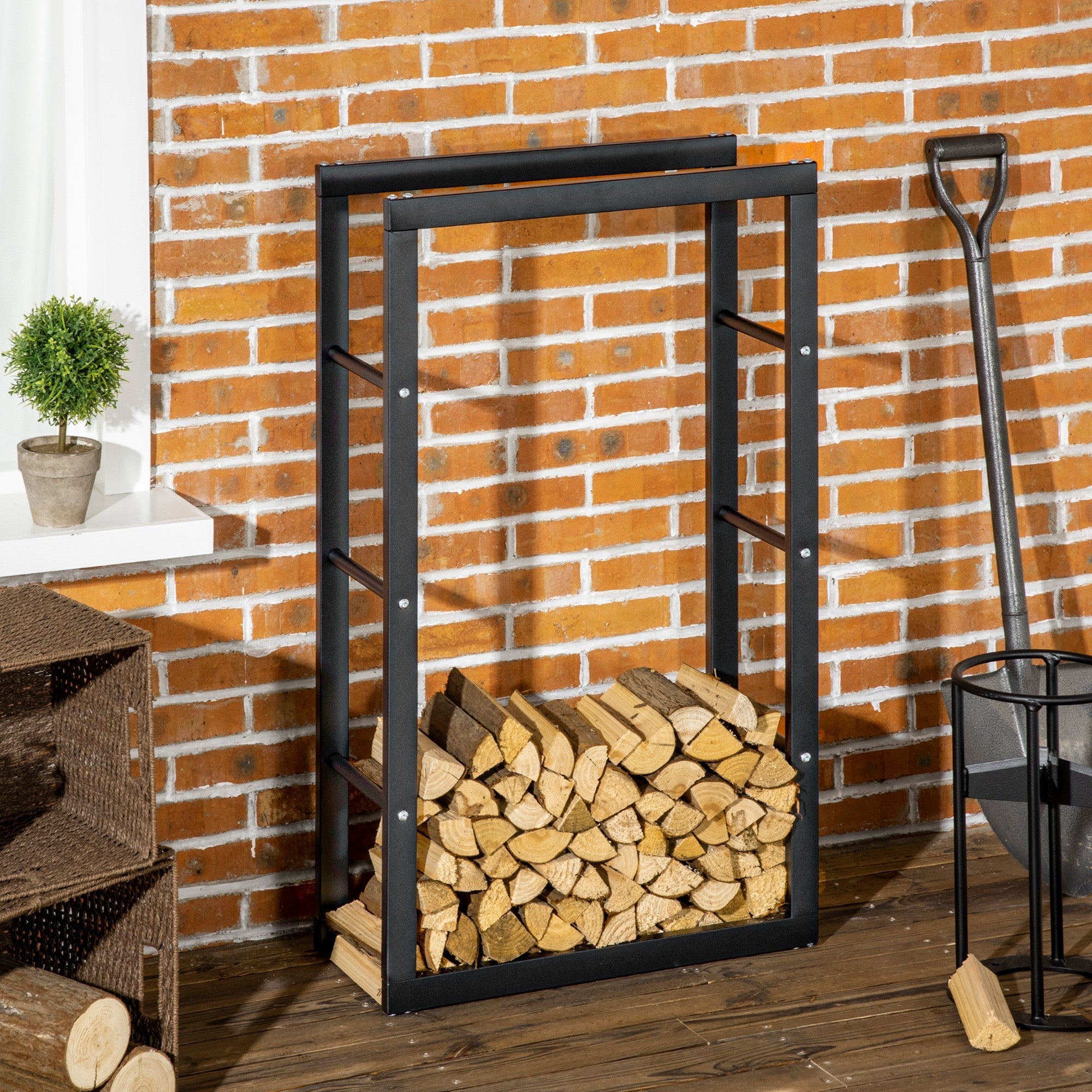 Firewood Rack Log Holder Fireplace Storage Rack with Handles and 220 lbs. Weight Capacity, 23.6