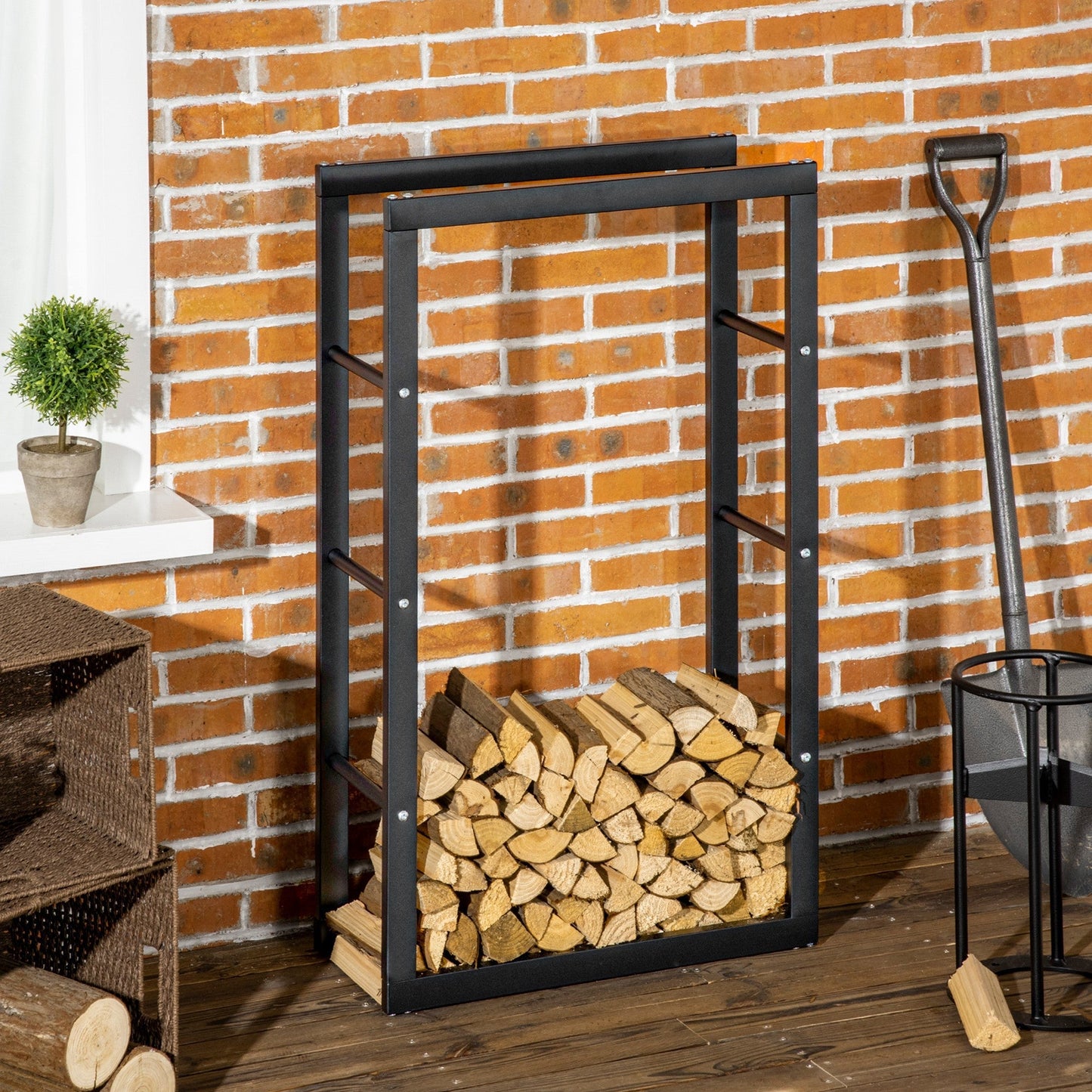 Firewood Rack Log Holder Fireplace Storage Rack with Handles and 220 lbs. Weight Capacity, 23.6" x 9.8" x 39.4", Black Firewood Racks   at Gallery Canada