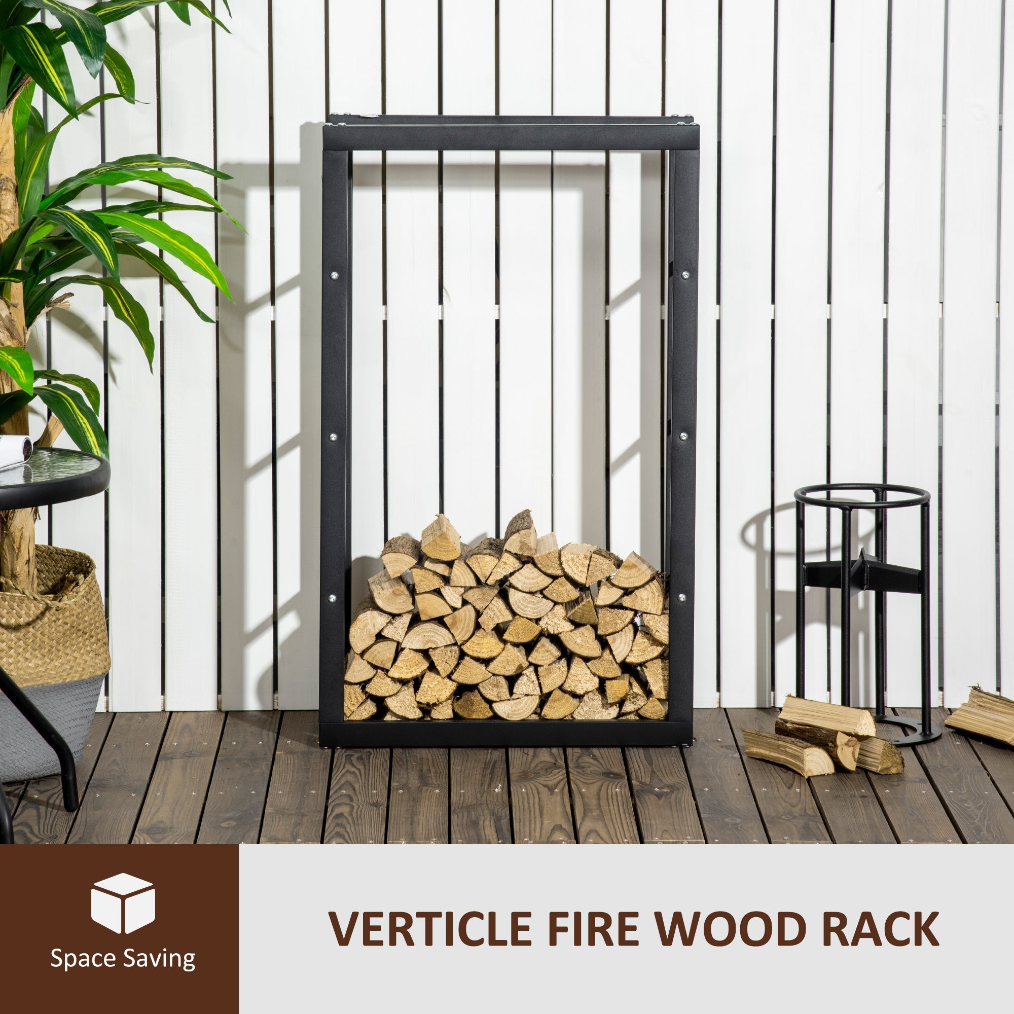 Firewood Rack Log Holder Fireplace Storage Rack with Handles and 220 lbs. Weight Capacity, 23.6