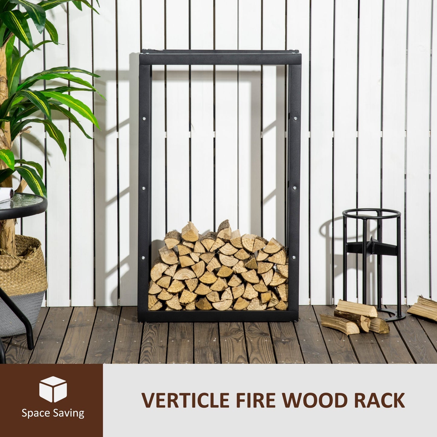 Firewood Rack Log Holder Fireplace Storage Rack with Handles and 220 lbs. Weight Capacity, 23.6" x 9.8" x 39.4", Black Firewood Racks   at Gallery Canada