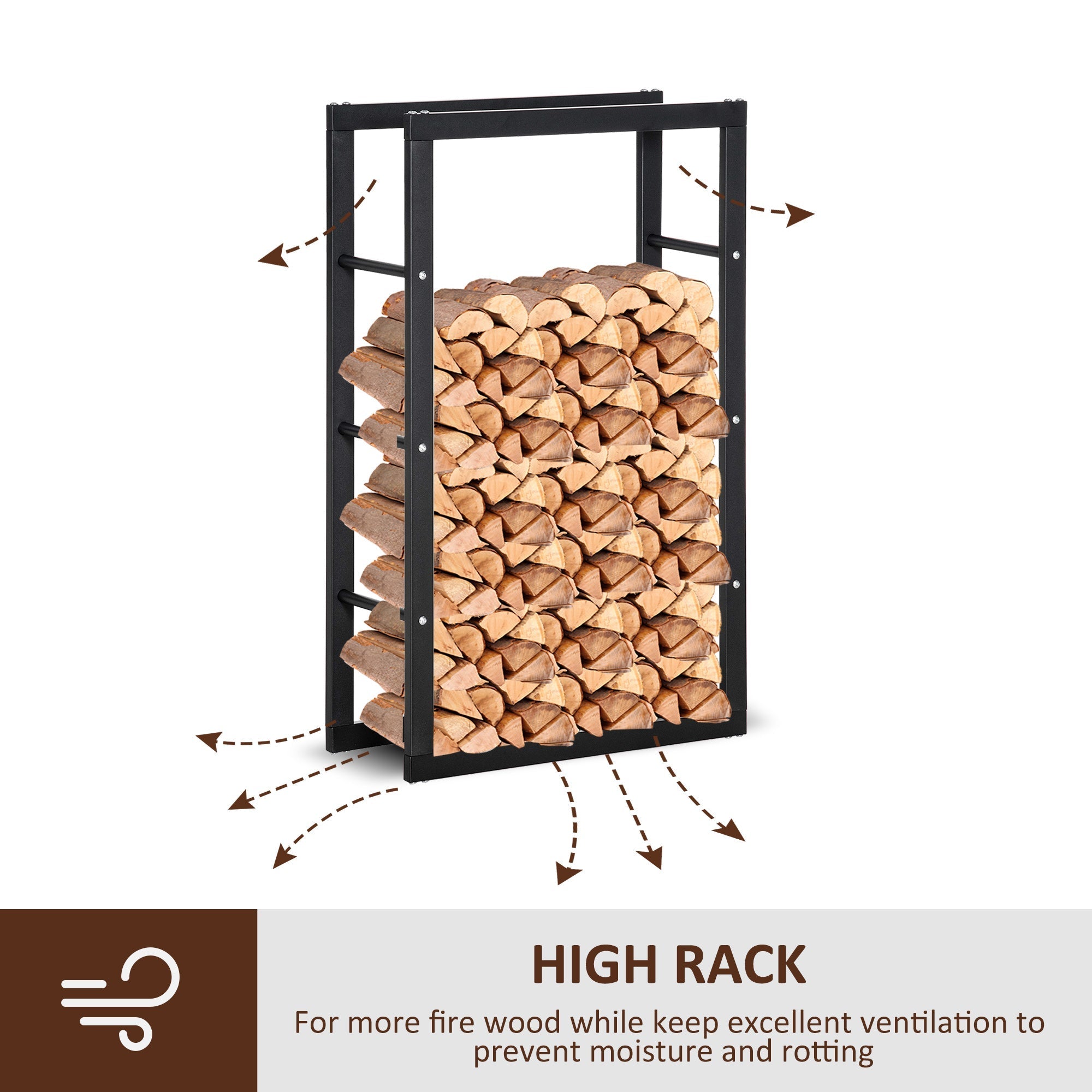 Firewood Rack Log Holder Fireplace Storage Rack with Handles and 220 lbs. Weight Capacity, 23.6