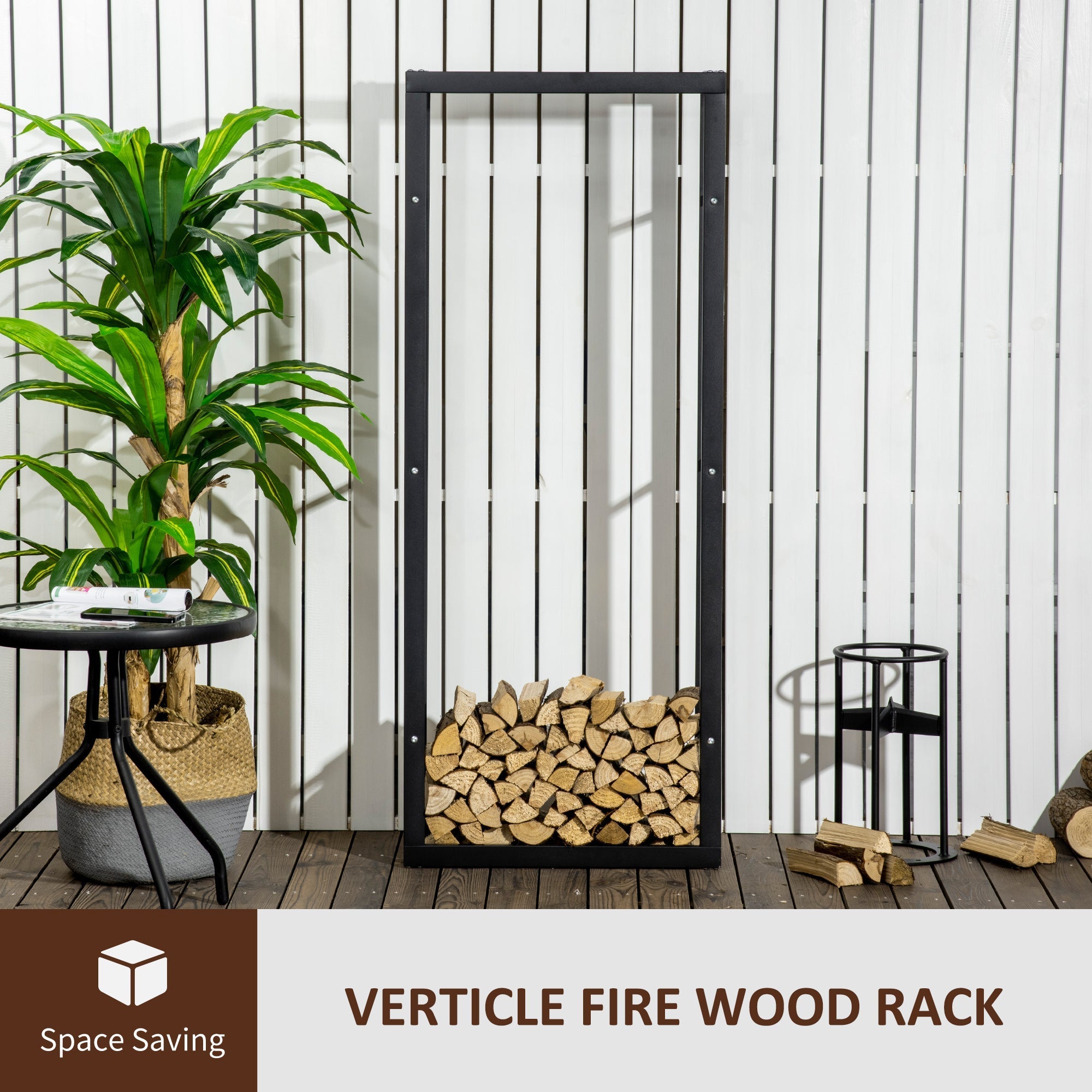 Firewood Rack Log Holder Fireplace Storage Rack with Handles and 220 lbs. Weight Capacity, 23.6