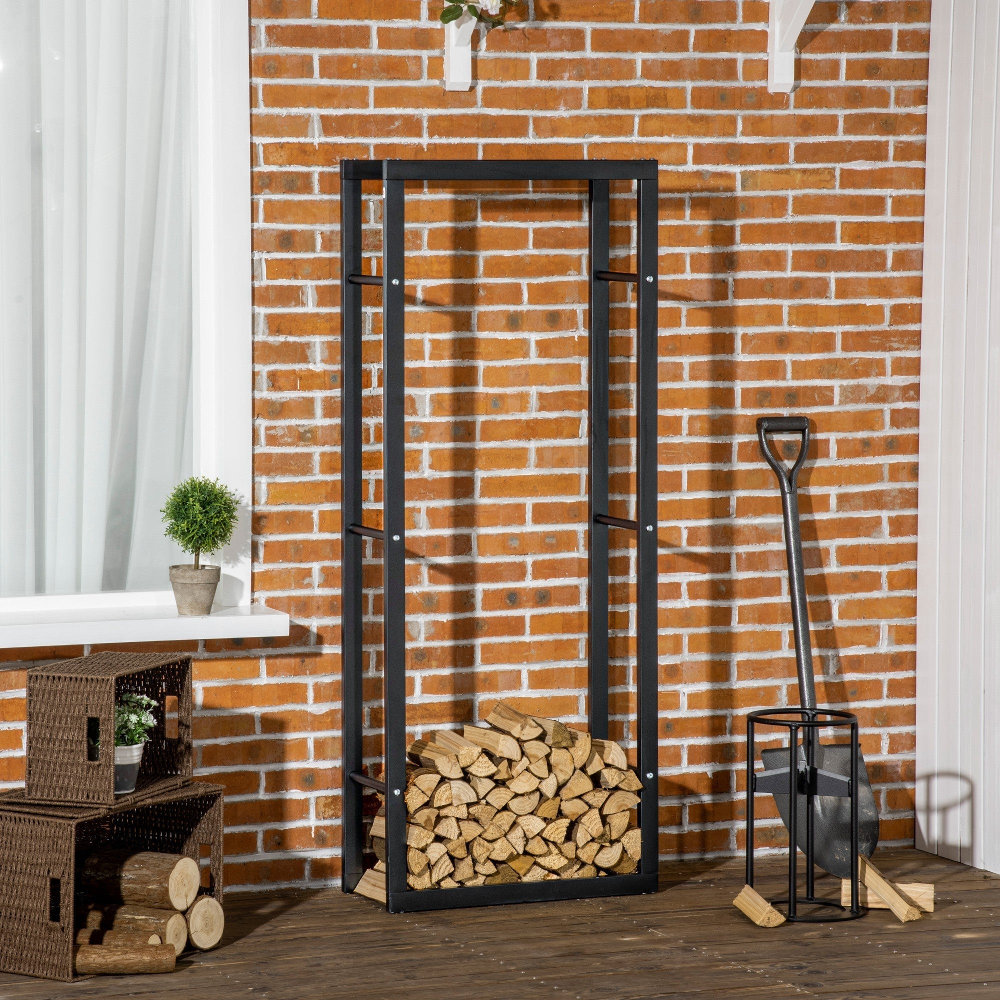 Firewood Rack Log Holder Fireplace Storage Rack with Handles and 220 lbs. Weight Capacity, 23.6