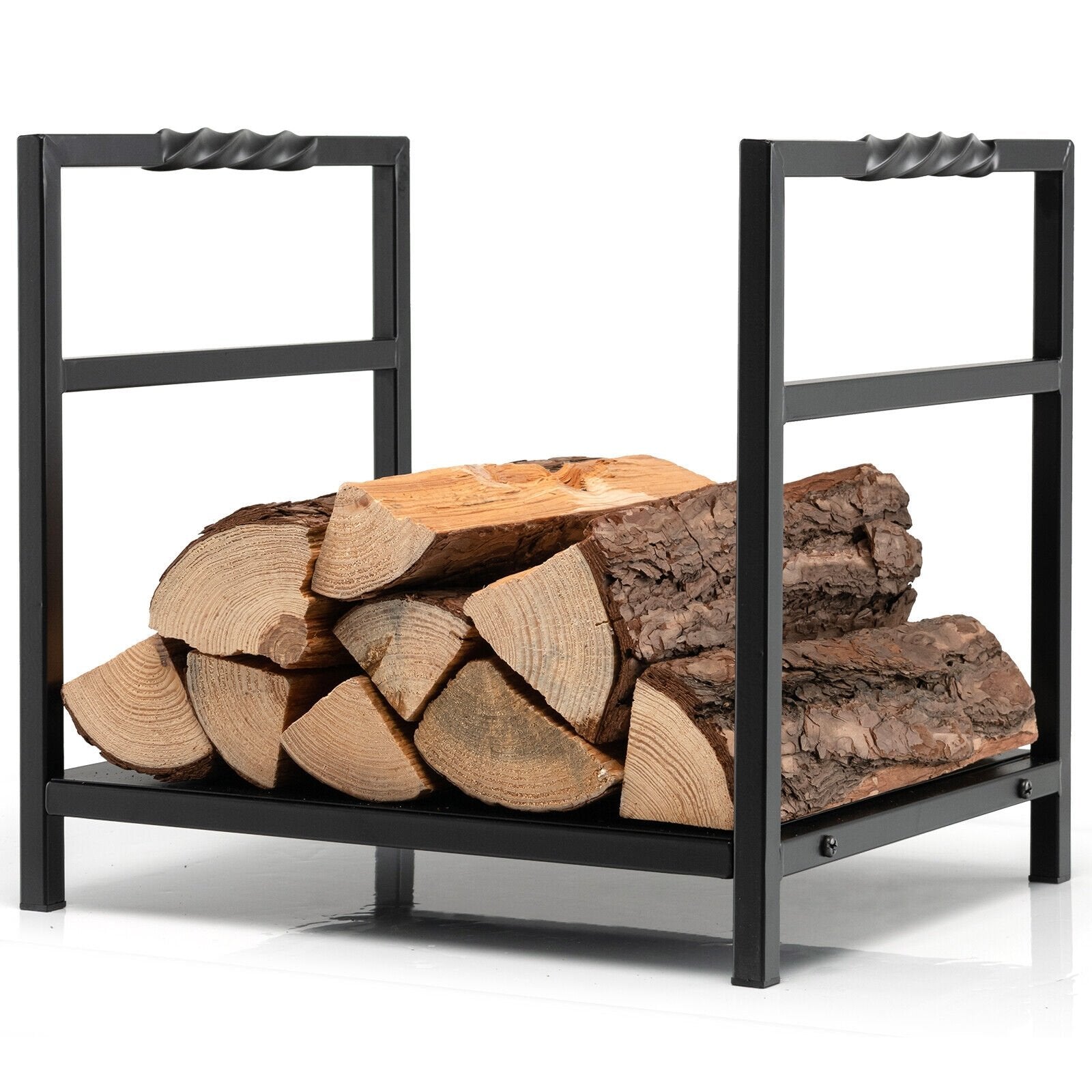Firewood Log Rack with Unique Handle and Raised Feet, Black Log Storage   at Gallery Canada