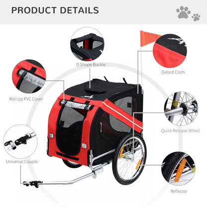 Dog Bike Trailer Pet Cart Bicycle Wagon Cargo Carrier Attachment for Travel Foldable - Red/ Black Dog Bike Trailers & Strollers   at Gallery Canada