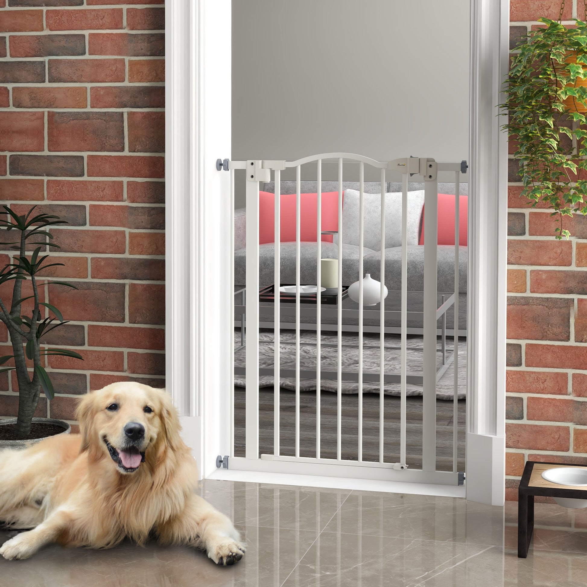 Extra Tall Dog Gate with Door, Pressure Fit, Auto Close, Double Locking for Doorways Hallways Stairs, White Houses, Kennels & Pens   at Gallery Canada