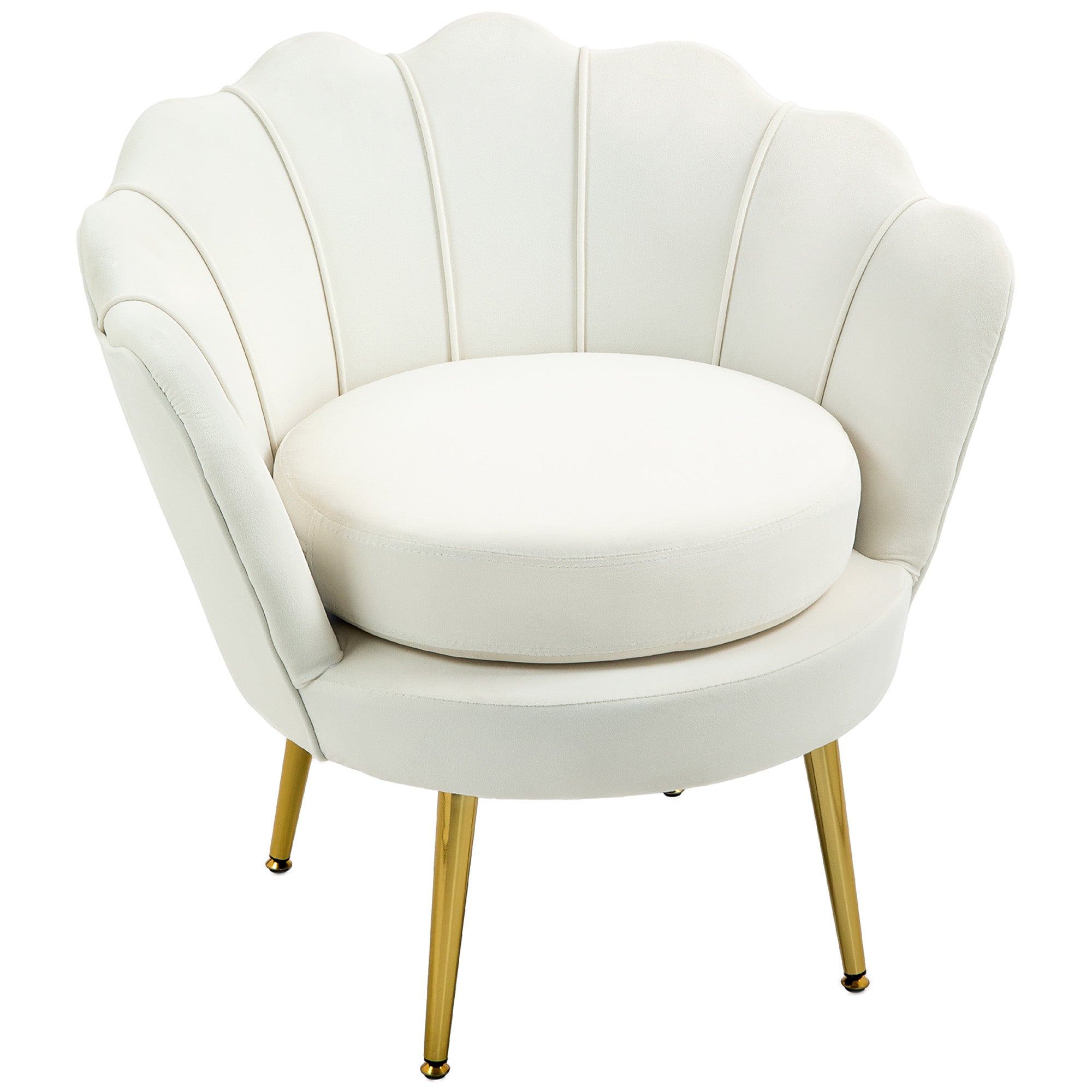 Modern Accent Chair, Velvet-Touch Fabric Leisure Club Chair with Gold Metal Legs for Bedroom, Cream White Accent Chairs at Gallery Canada