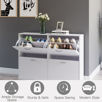 Flip Down Shoe Rack, Multi Cabinet, Wooden Shoe Shelf, Entryway, 4 Drawer Organizer, Freestanding Unit, White Shoe Storage Cabinets & Racks   at Gallery Canada