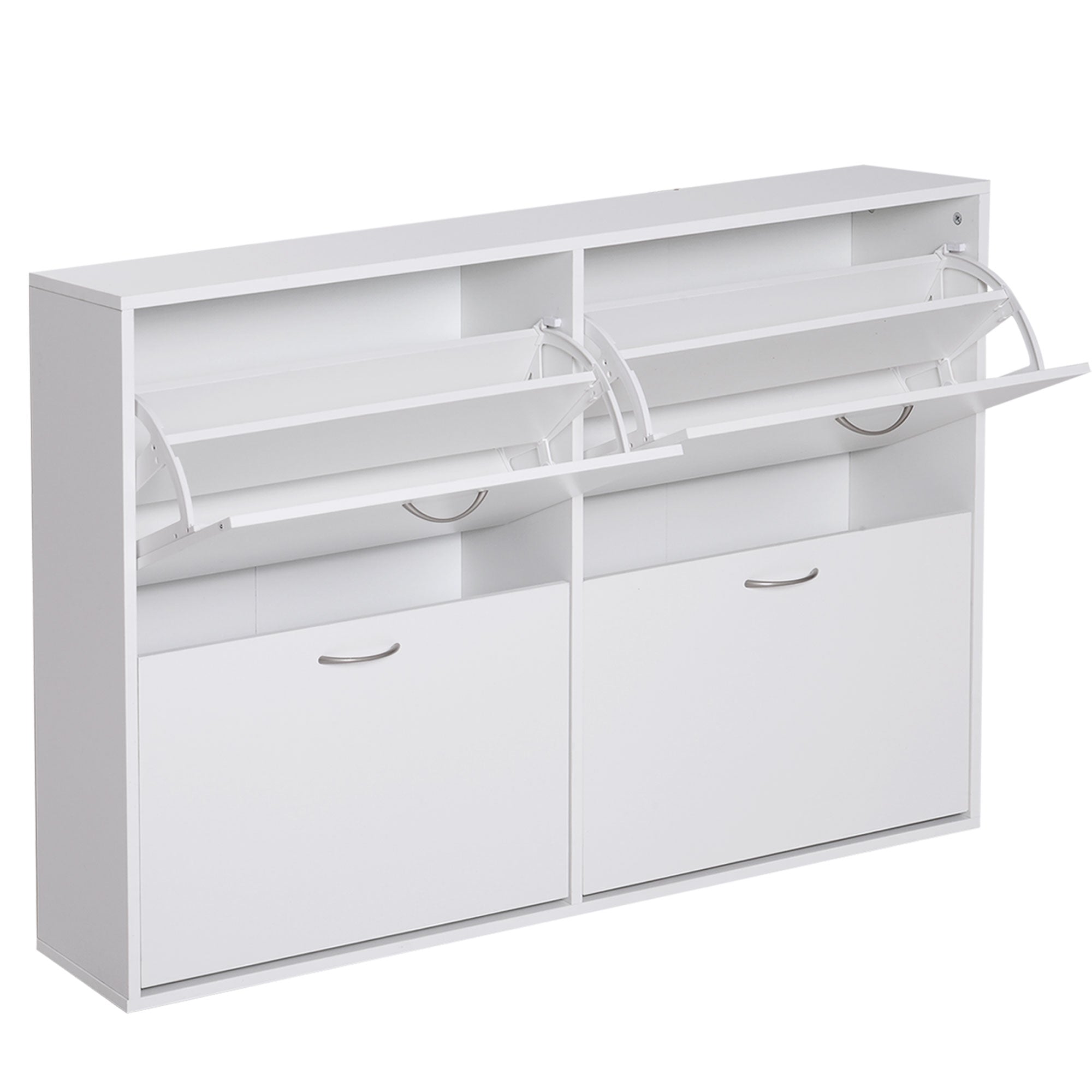 Flip Down Shoe Rack, Multi Cabinet, Wooden Shoe Shelf, Entryway, 4 Drawer Organizer, Freestanding Unit, White Shoe Storage Cabinets & Racks White  at Gallery Canada