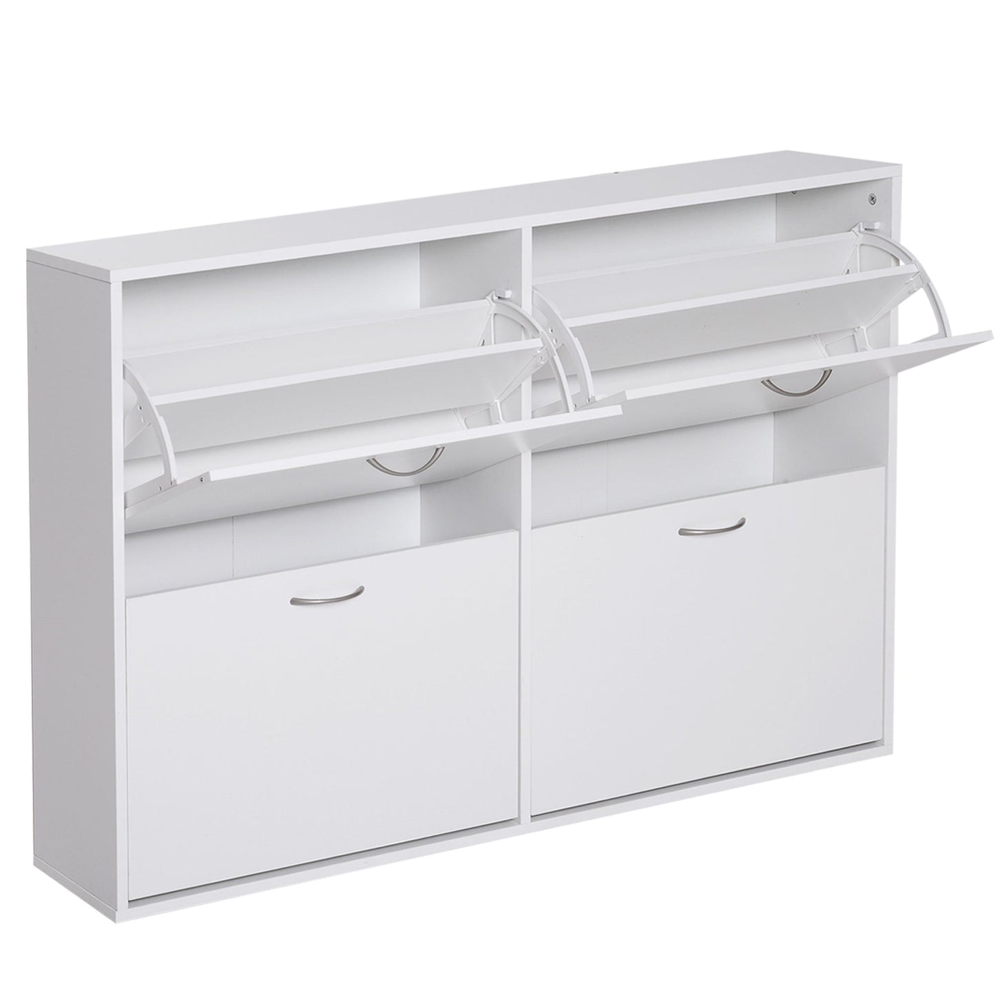 Flip Down Shoe Rack, Multi Cabinet, Wooden Shoe Shelf, Entryway, 4 Drawer Organizer, Freestanding Unit, White Shoe Storage Cabinets & Racks White  at Gallery Canada