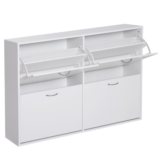 Flip Down Shoe Rack, Multi Cabinet, Wooden Shoe Shelf, Entryway, 4 Drawer Organizer, Freestanding Unit, White Shoe Storage Cabinets & Racks White  at Gallery Canada