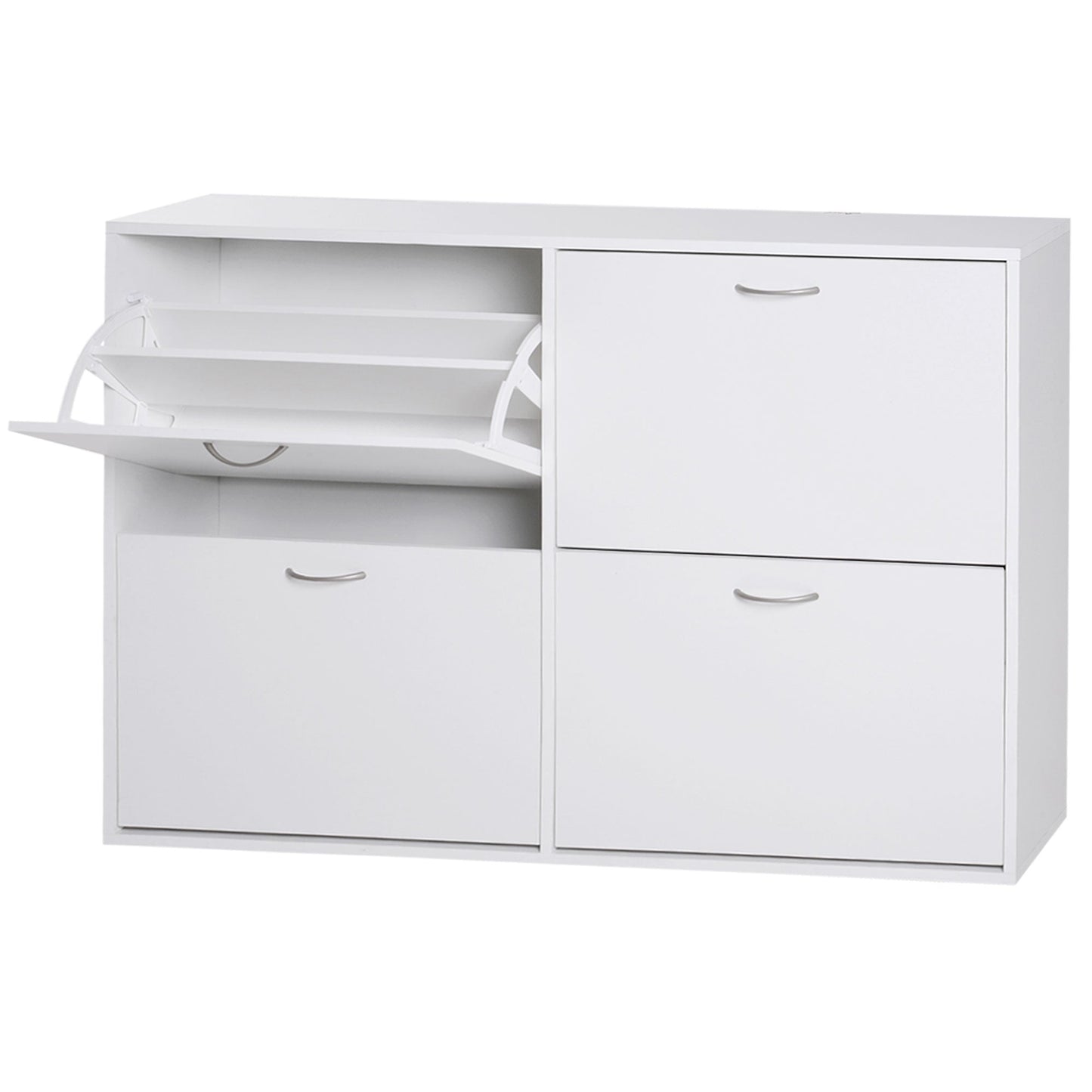 Flip Down Shoe Rack, Multi Cabinet, Wooden Shoe Shelf, Entryway, 4 Drawer Organizer, Freestanding Unit, White Shoe Storage Cabinets & Racks   at Gallery Canada