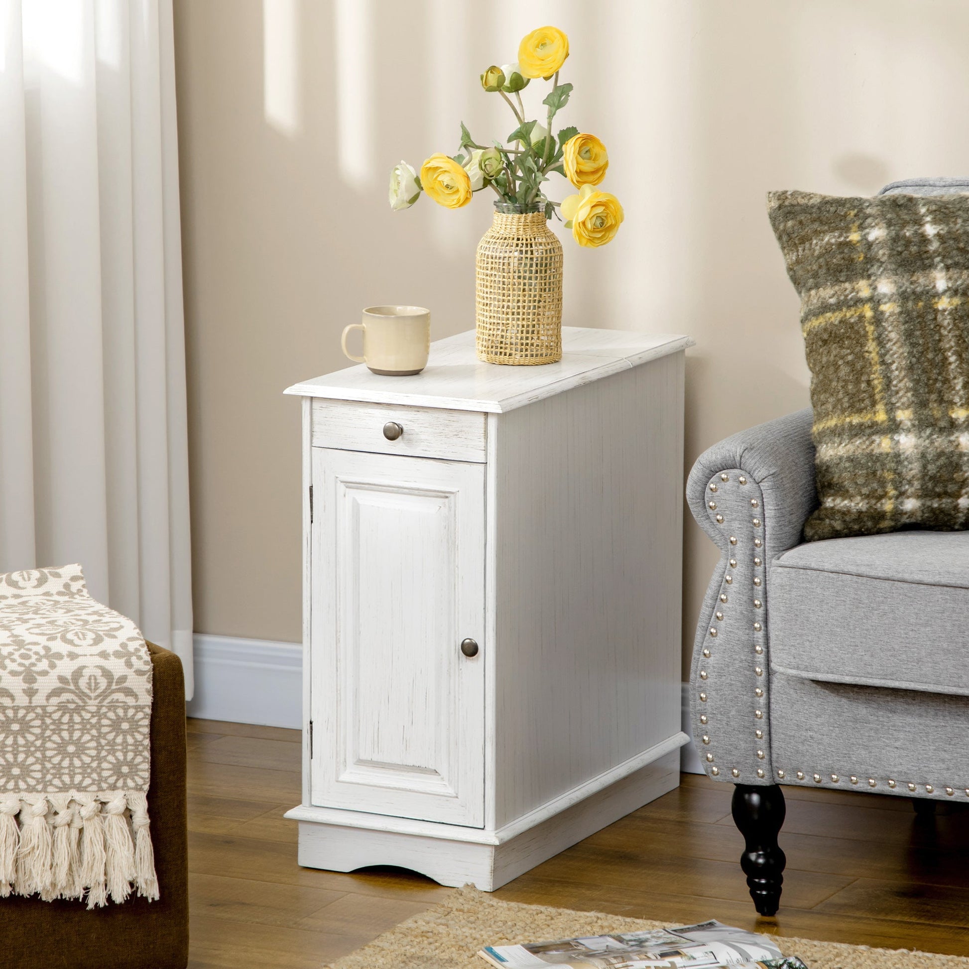 Flip Top End Side Table with Storage Drawer and Cabinet, 11.5" x 24" x 24.25", White Side Tables   at Gallery Canada