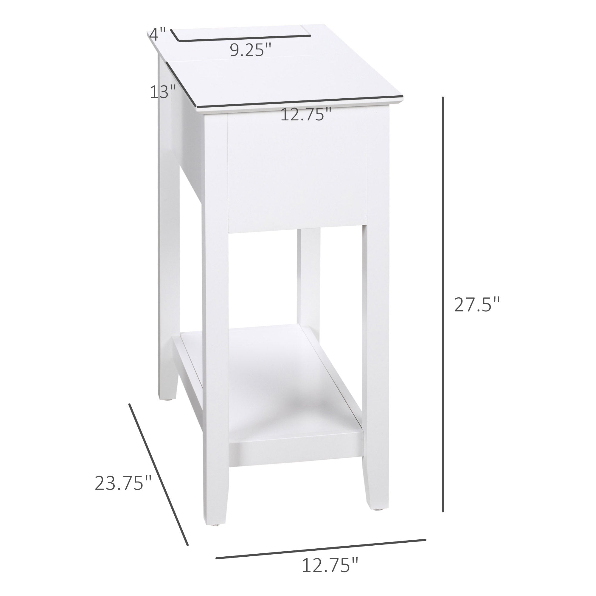 Flip Top End Table, Side Table with Storage Shelf and Cable Management, Narrow Nightstand for Living Room, Bedroom, White Side Tables   at Gallery Canada