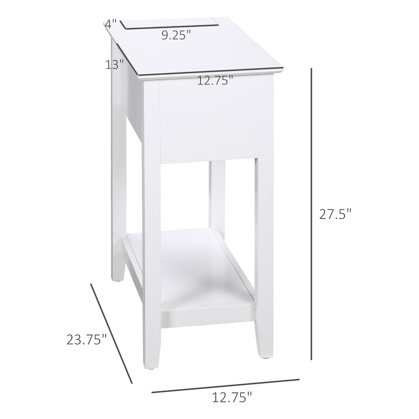 Flip Top End Table, Side Table with Storage Shelf and Cable Management, Narrow Nightstand for Living Room, Bedroom, White Side Tables   at Gallery Canada