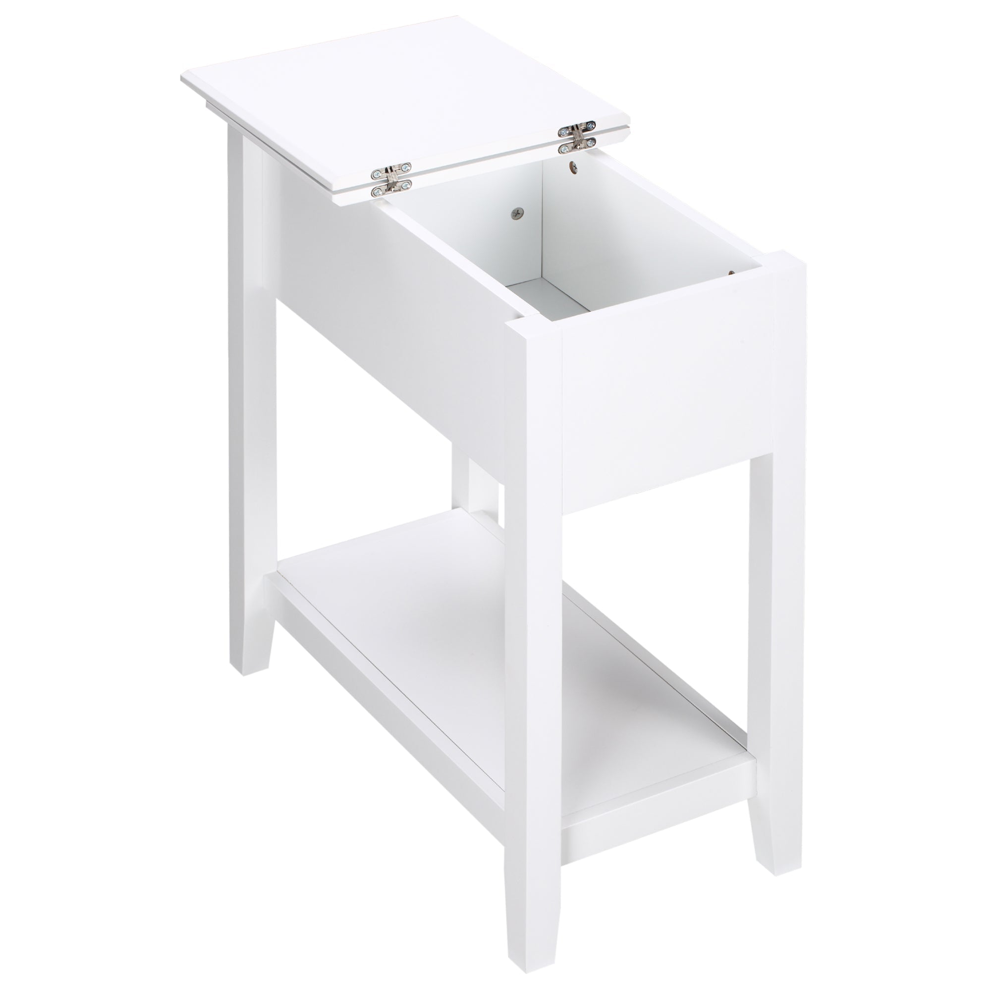 Flip Top End Table, Side Table with Storage Shelf and Cable Management, Narrow Nightstand for Living Room, Bedroom, White Side Tables White  at Gallery Canada