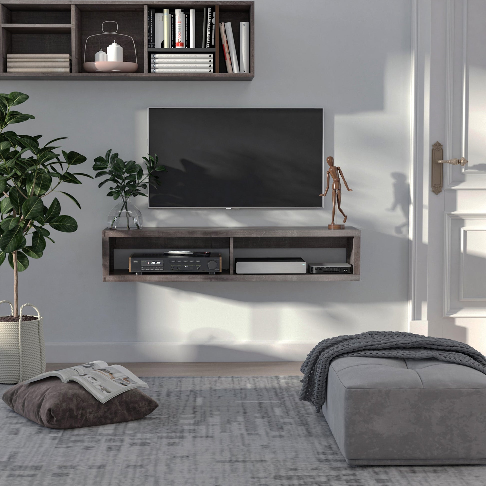 Wall Mounted Floating TV Stand Shelf for 50" TVs with Storage, Dark Grey TV Stands   at Gallery Canada