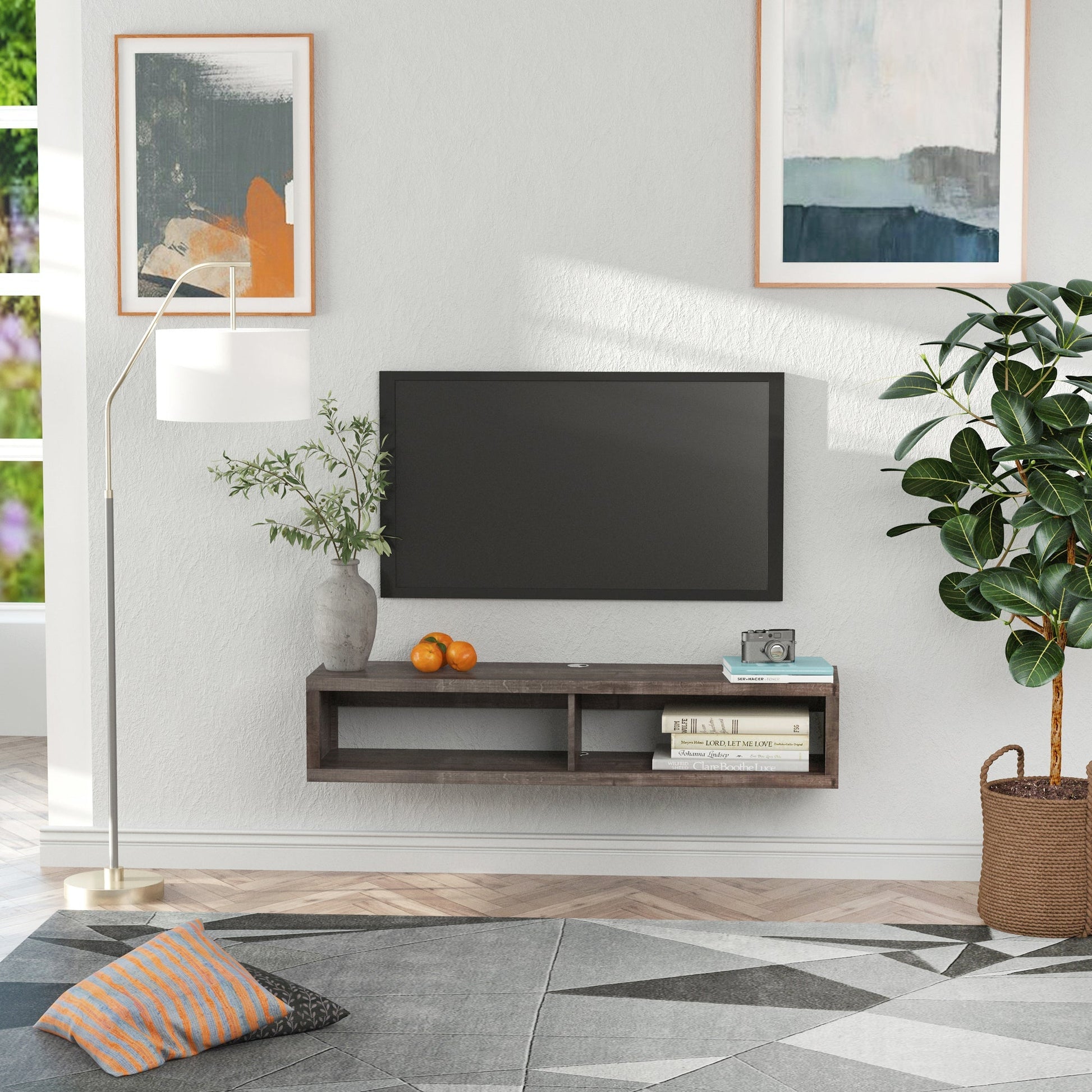 Wall Mounted Floating TV Stand Shelf for 50" TVs with Storage, Dark Grey TV Stands   at Gallery Canada