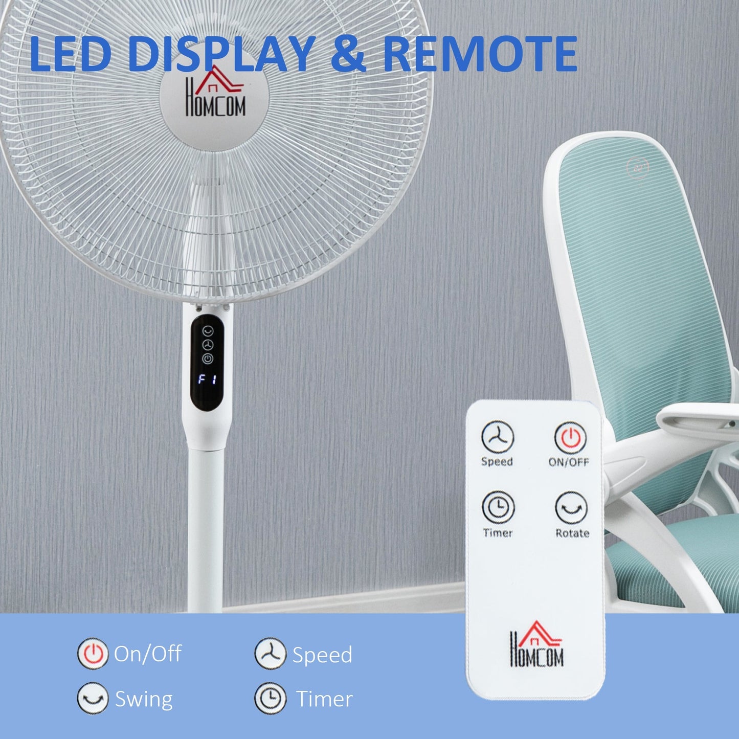 Floor Standing Fan with Remote Control, Oscillating, LED Screen, Stand Up Cooling Fan, Tall Pedestal Electric Fan for Home Bedroom, White - Gallery Canada