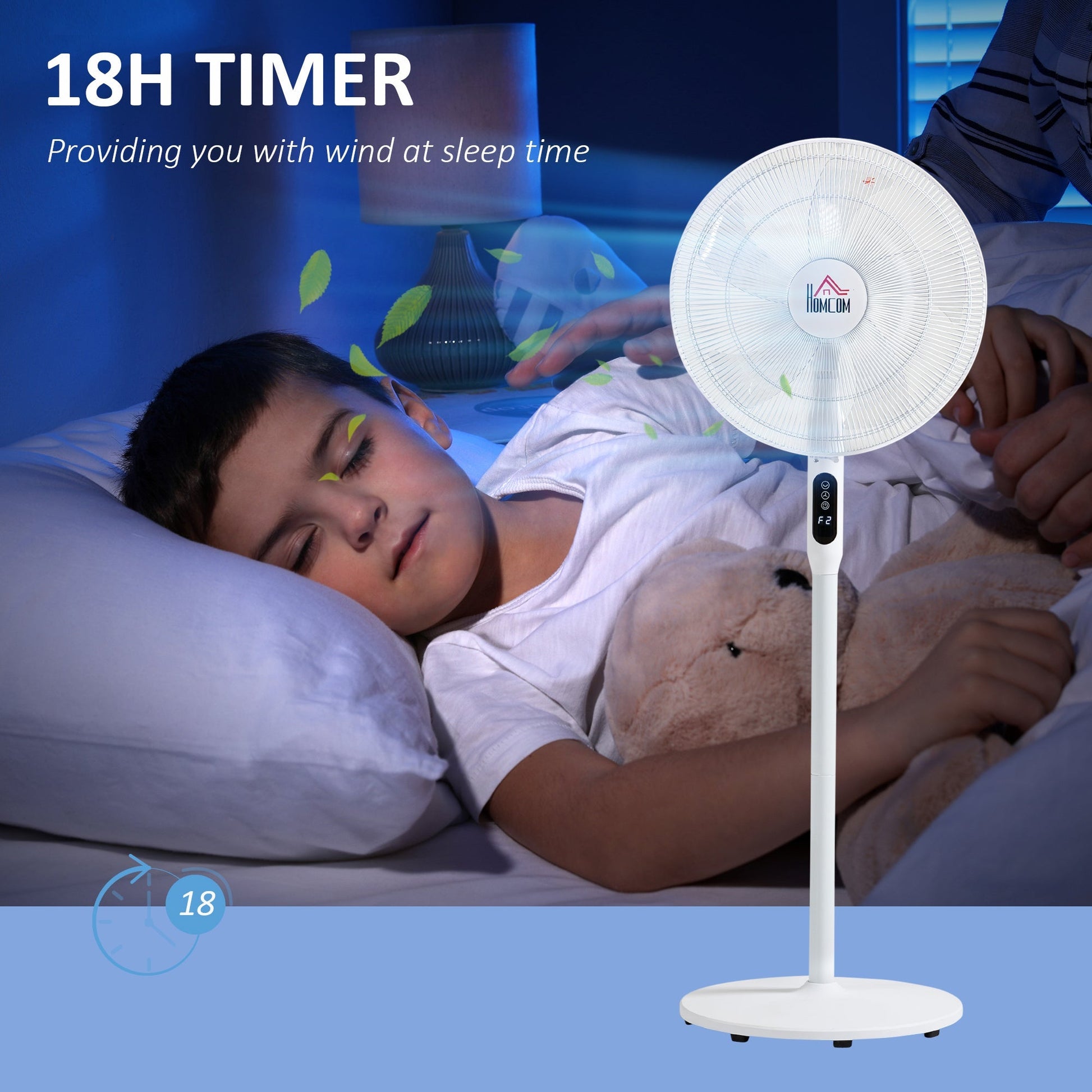 Floor Standing Fan with Remote Control, Oscillating, LED Screen, Stand Up Cooling Fan, Tall Pedestal Electric Fan for Home Bedroom, White - Gallery Canada